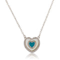Brushed  Cz Framed Mother Of Pearl & Turquoise Center Necklace