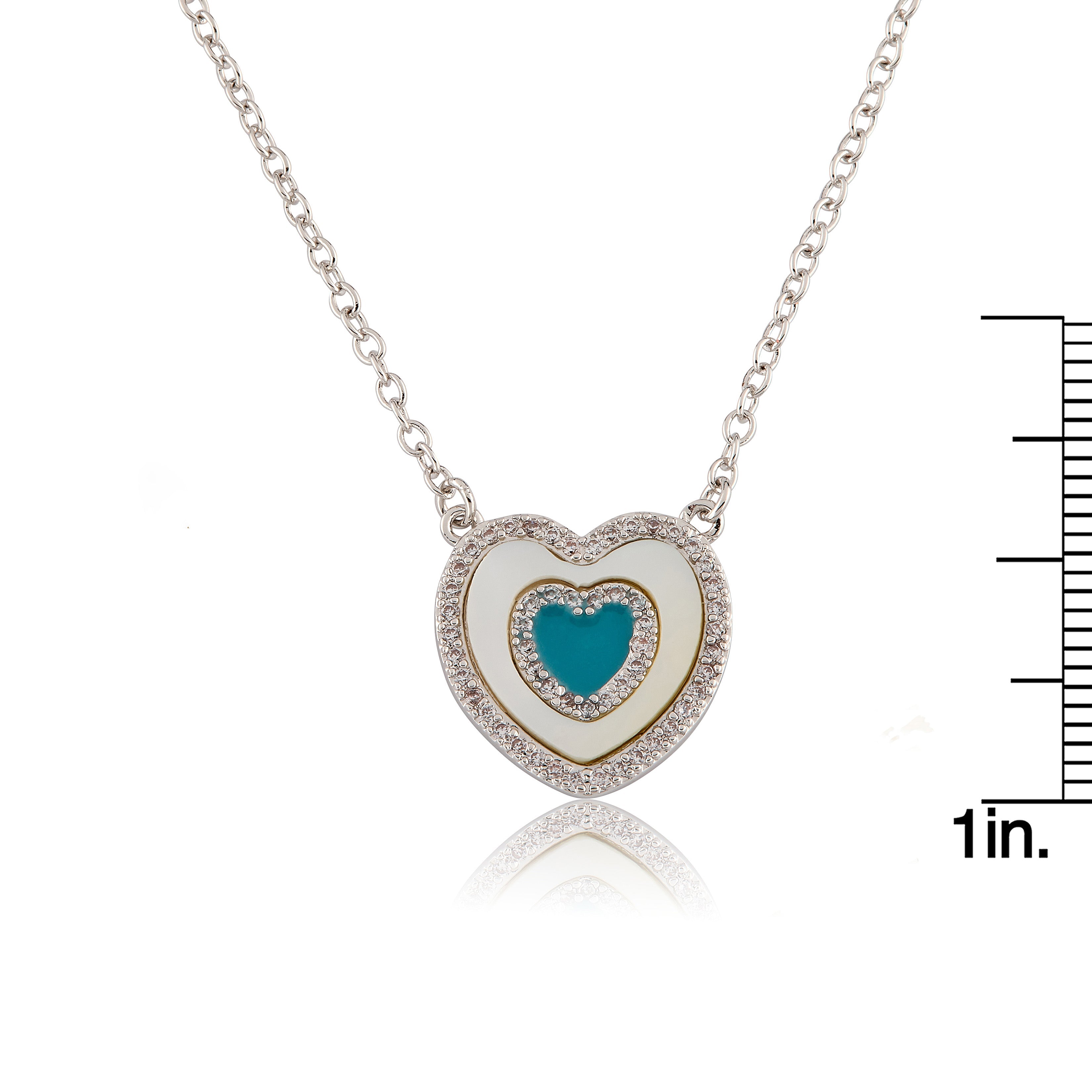 Brushed  Cz Framed Mother Of Pearl & Turquoise Center Necklace