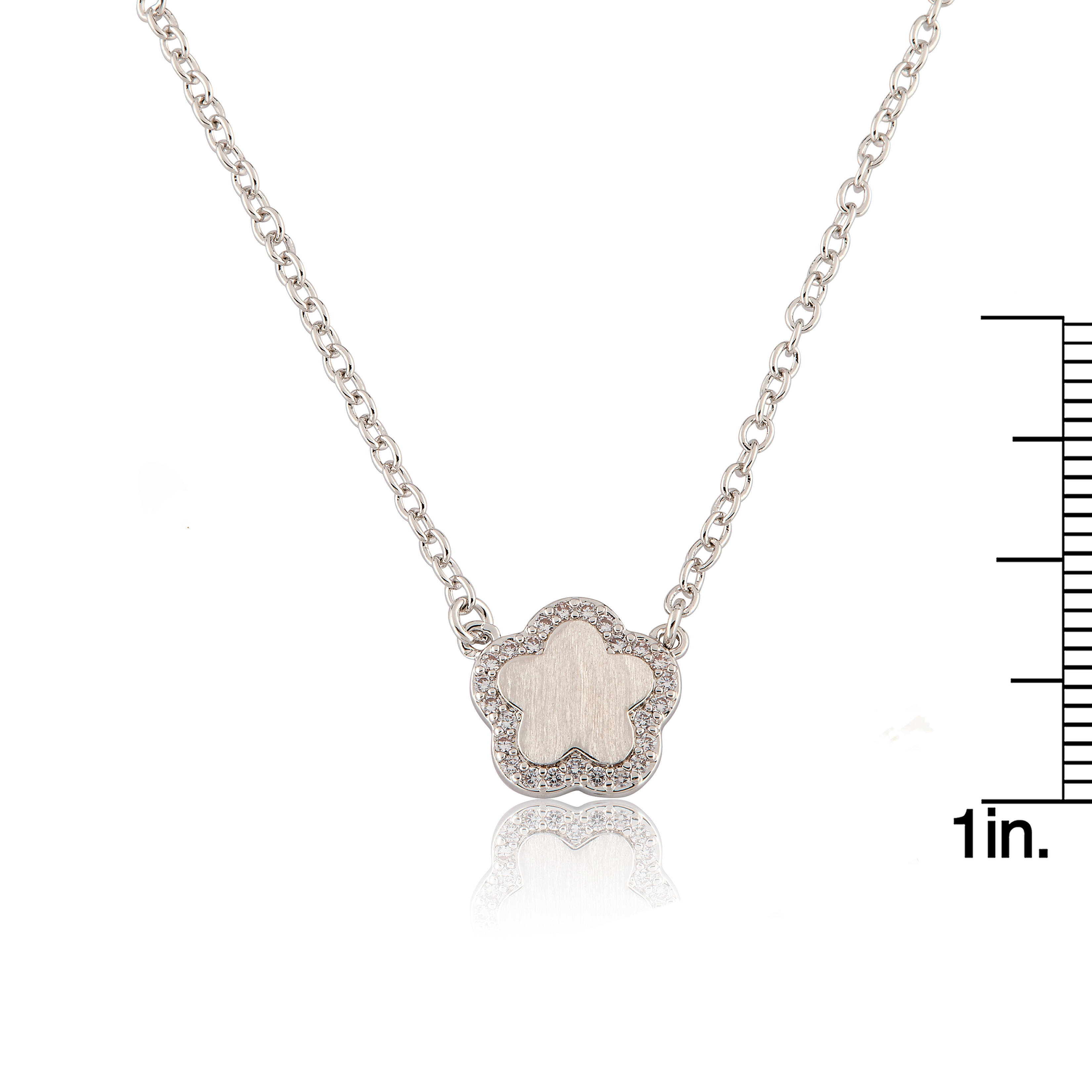 Brushed  Cz Framed Flower Necklace