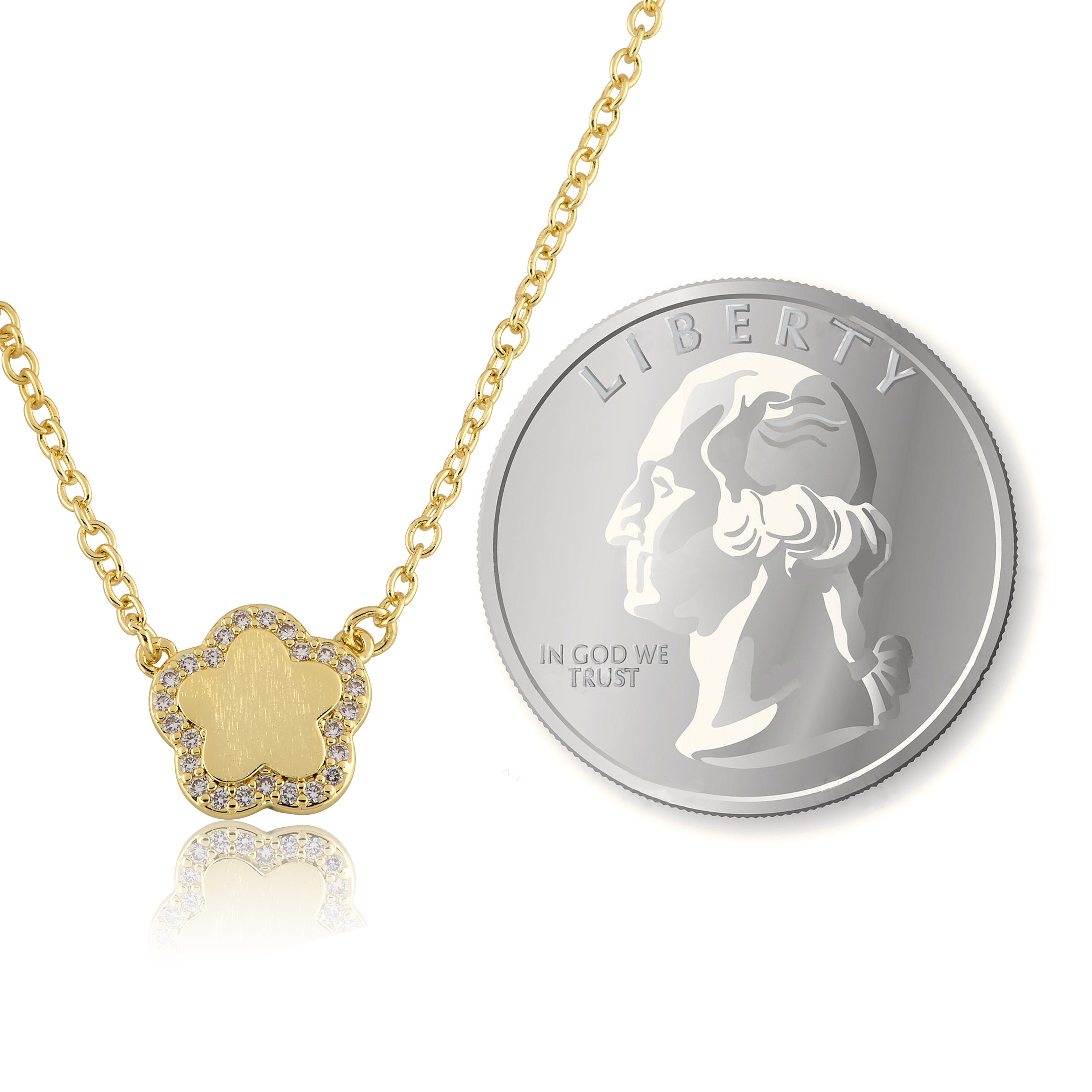 Brushed  Cz Framed Flower Necklace