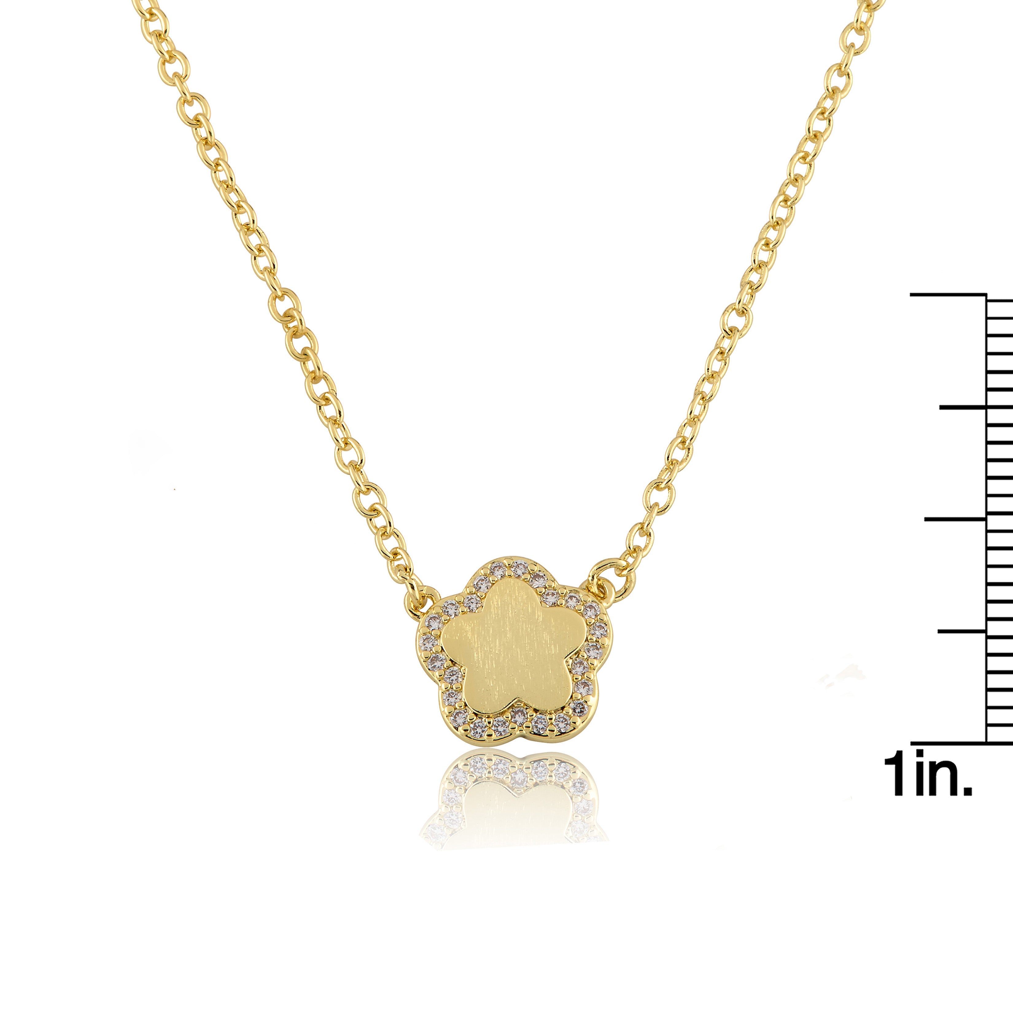 Brushed  Cz Framed Flower Necklace