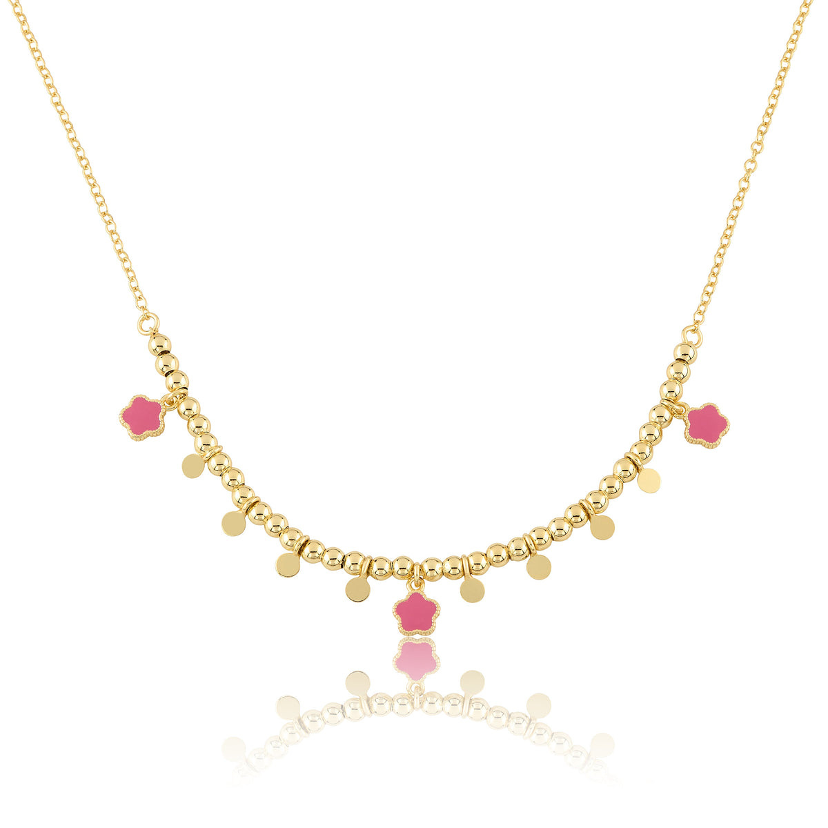 Bead & Disc Dangles Flowers Necklace