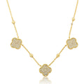14K Gold Plated 3 Pave CZ Clover Pendants On Bead Necklace