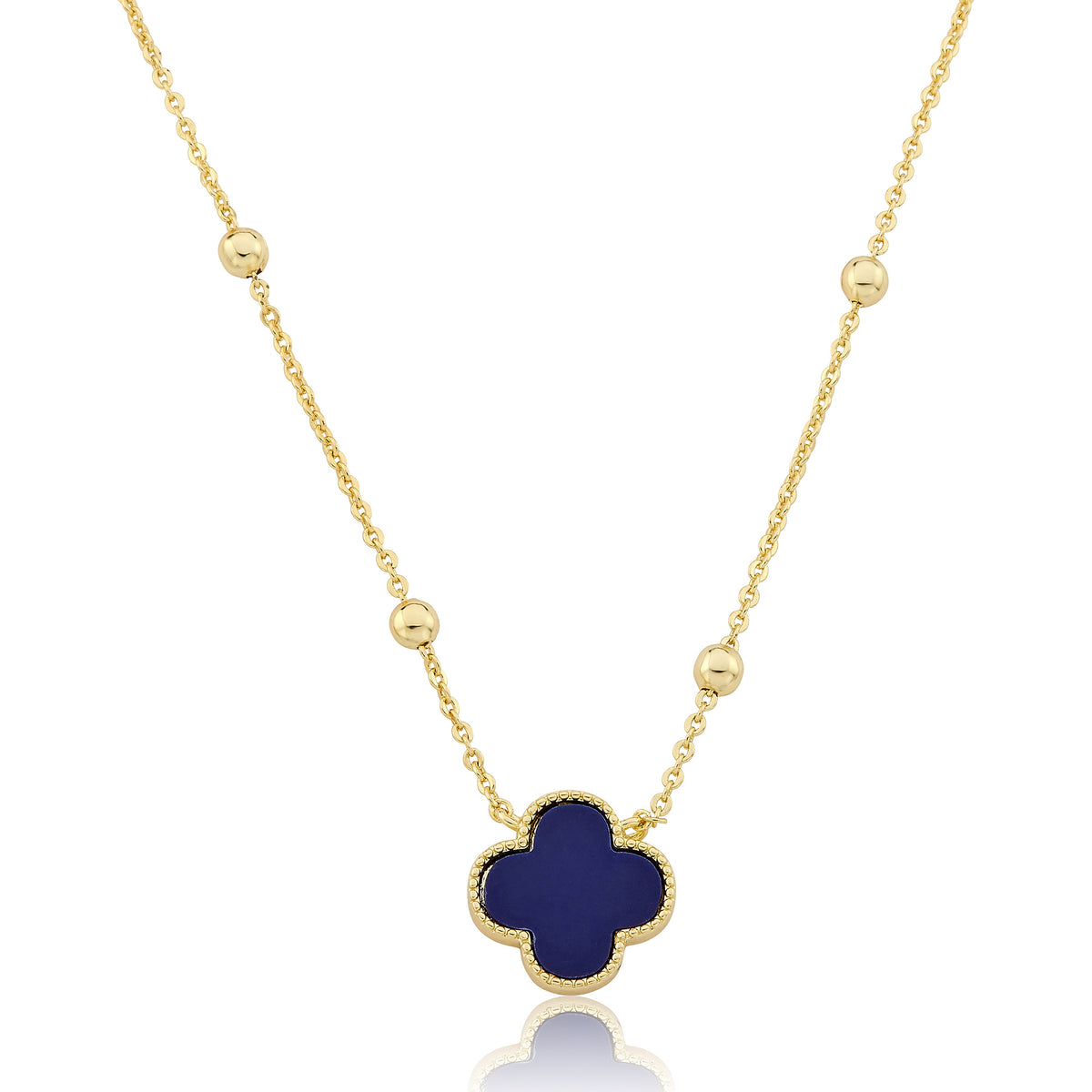 14K Gold Plated Clover Pendant On Bead Station Necklace