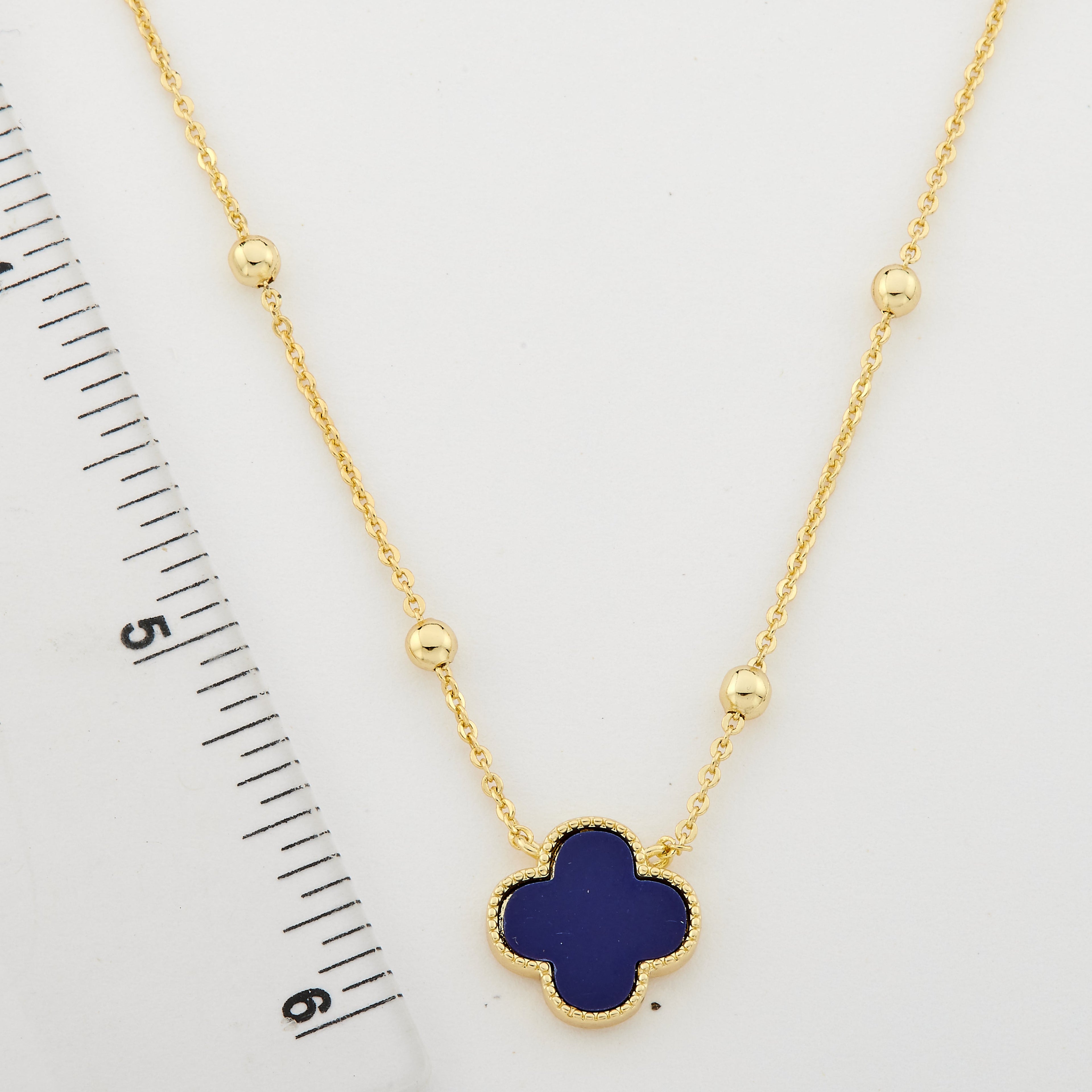 14K Gold Plated Clover Pendant On Bead Station Necklace
