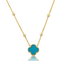 14K Gold Plated Clover Pendant On Bead Station Necklace