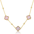 14K Gold Plated 3 Clover Pendant On Bead Station Necklace