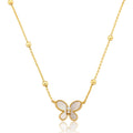 14K Gold Plated Mother Of Pearl Butterfly Pendant On Bead Station Necklace