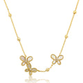 14K Gold Plated CZ &  Mother Of Pearl Butterflies On Bead Station Necklace