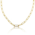 14K Gold Plated Links Chain Necklace With Pave Cz Center Link