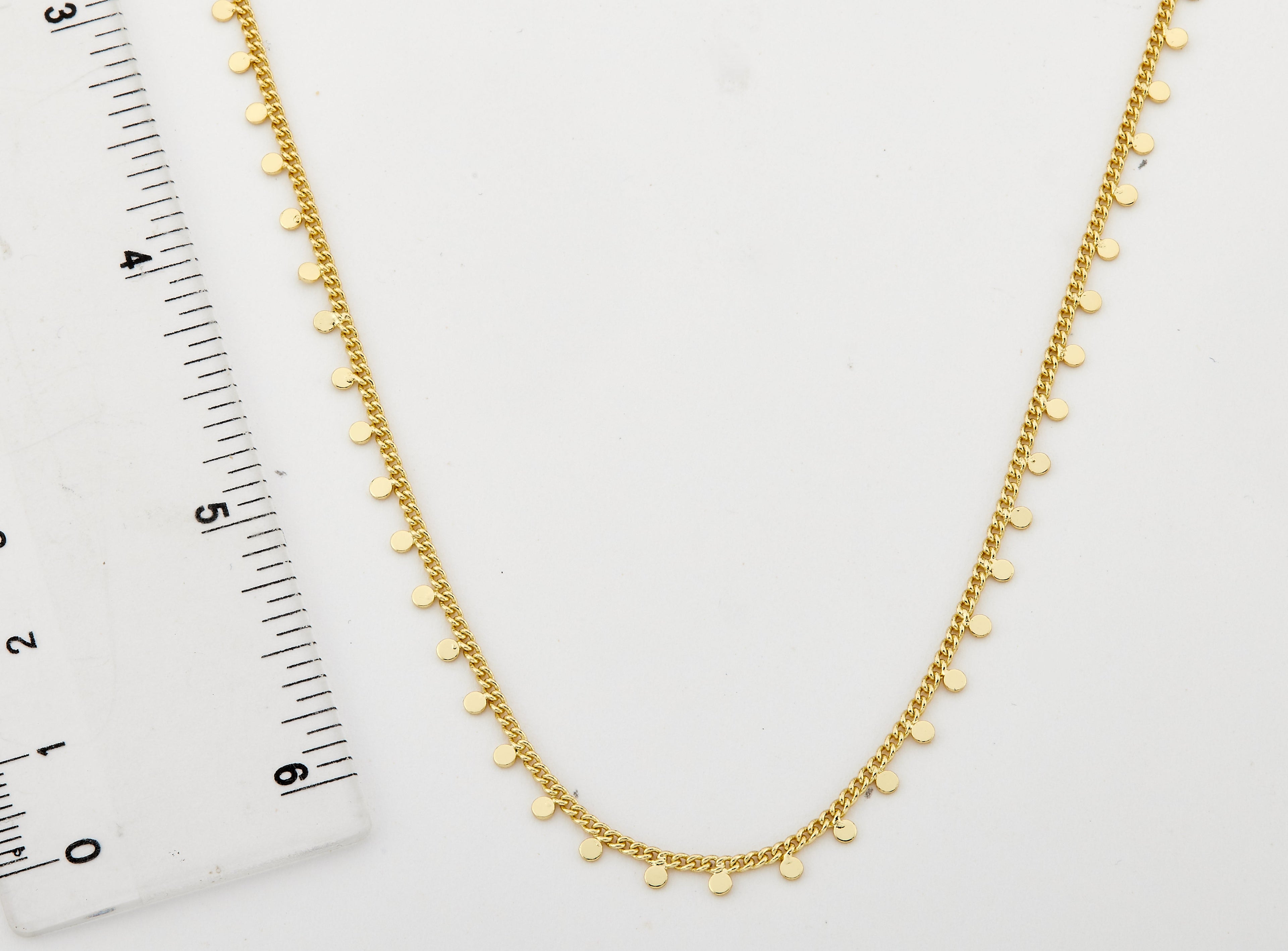 14K Gold Plated Link & Small Disc Dangles Necklace