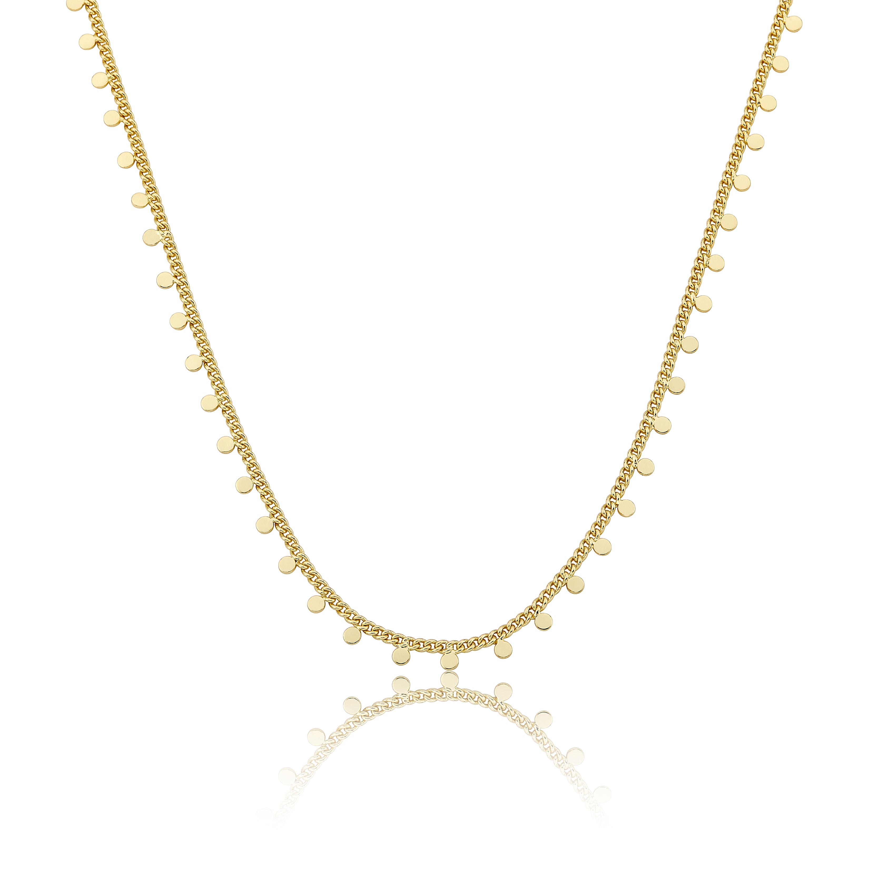14K Gold Plated Link & Small Disc Dangles Necklace