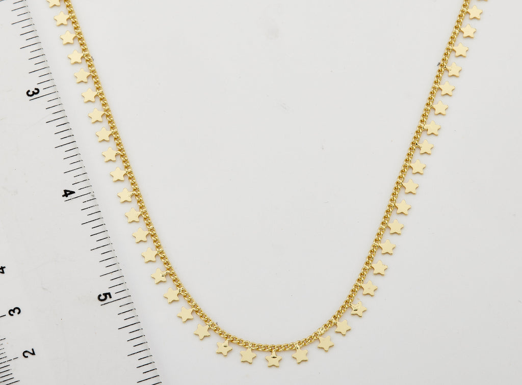 14K Gold Plated Link & Small Stars Dangles Necklace