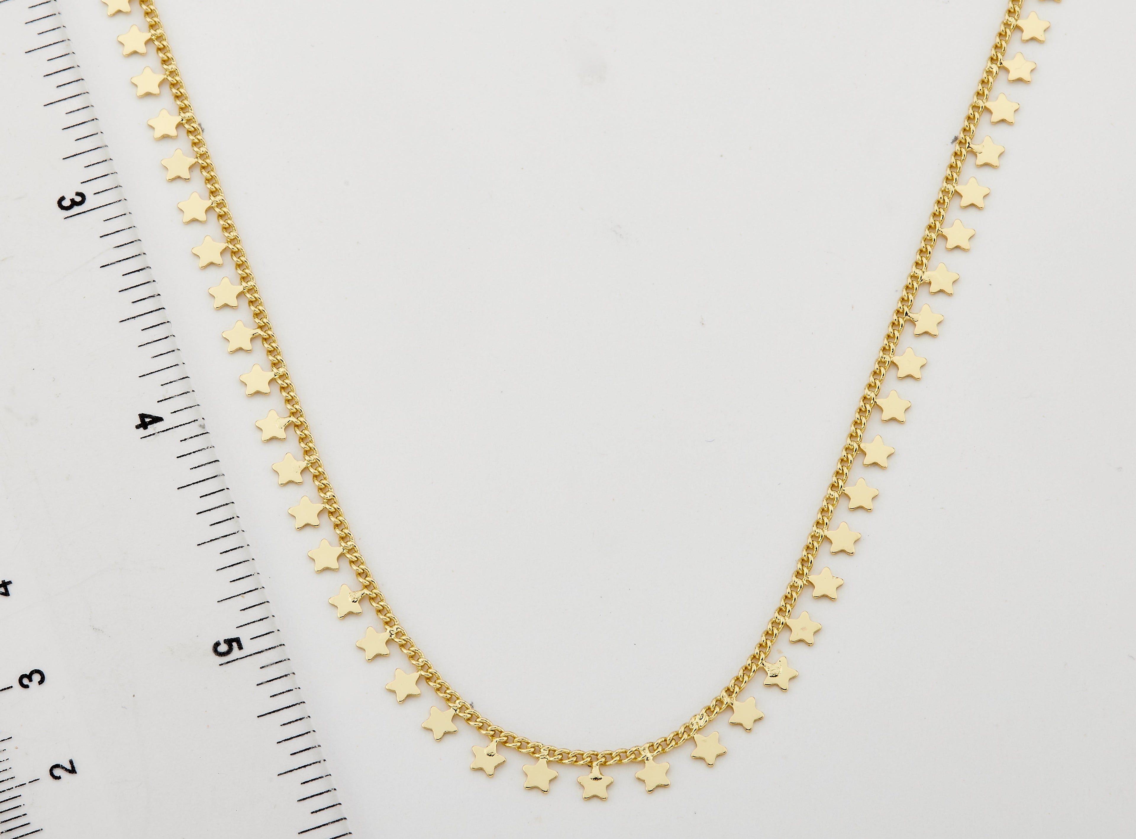 14K Gold Plated Link & Small Stars Dangles Necklace