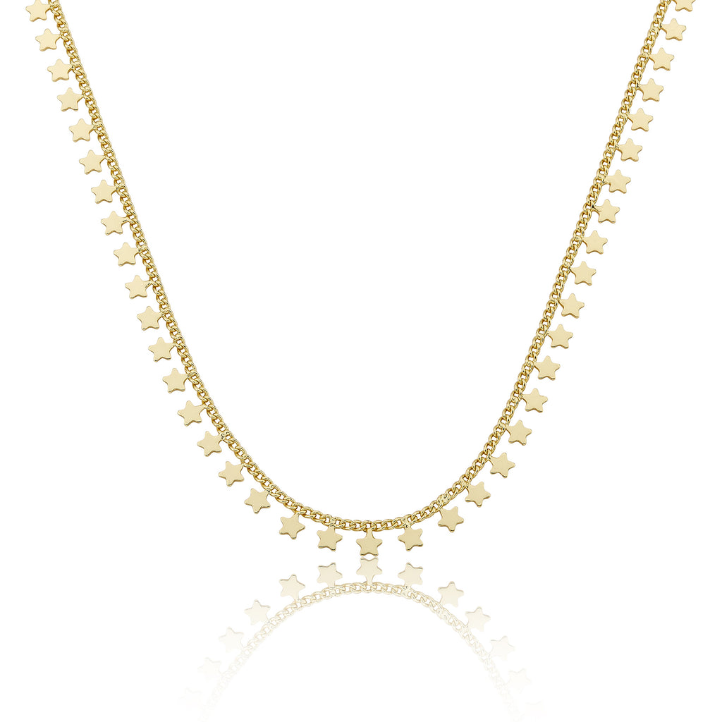 14K Gold Plated Link & Small Stars Dangles Necklace