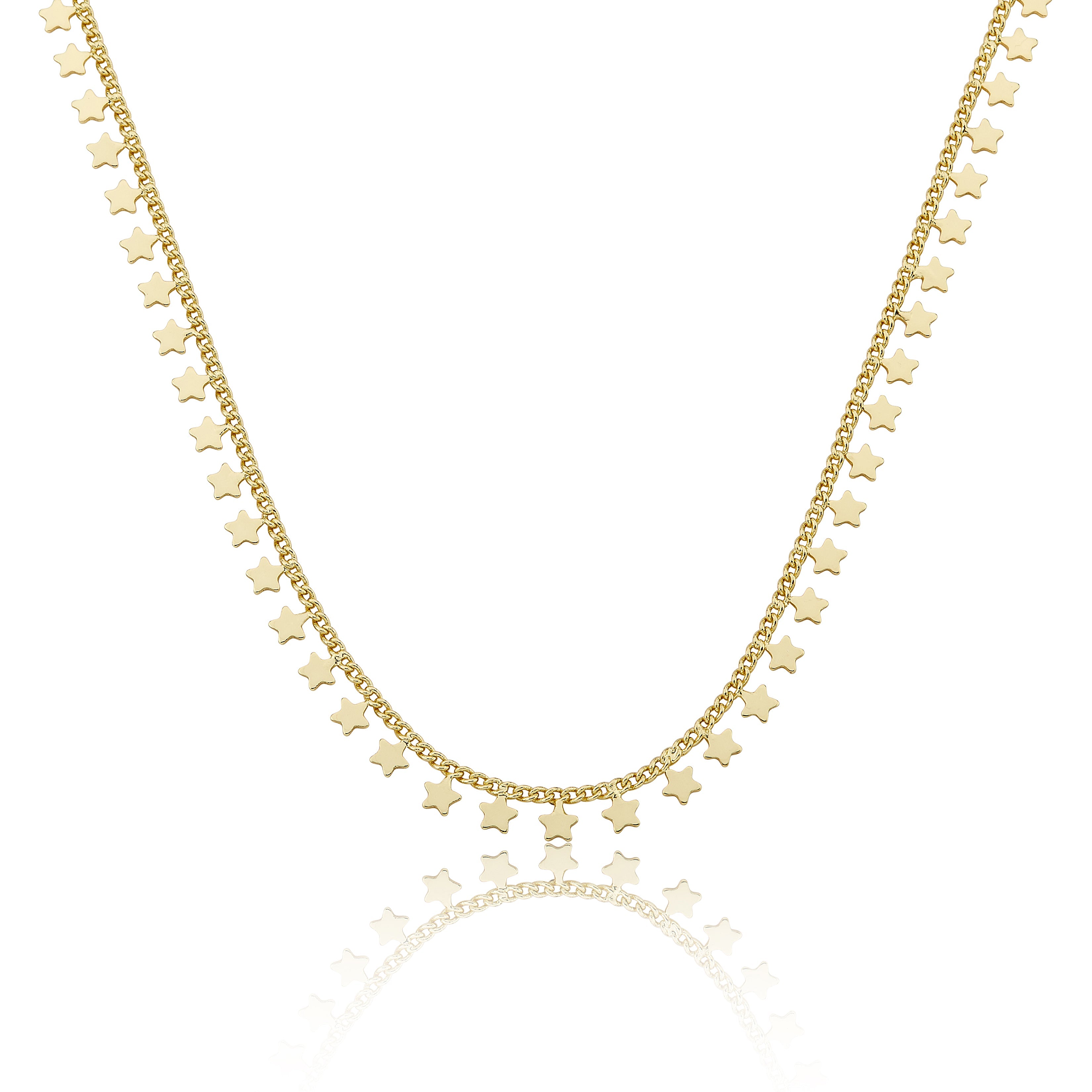 14K Gold Plated Link & Small Stars Dangles Necklace