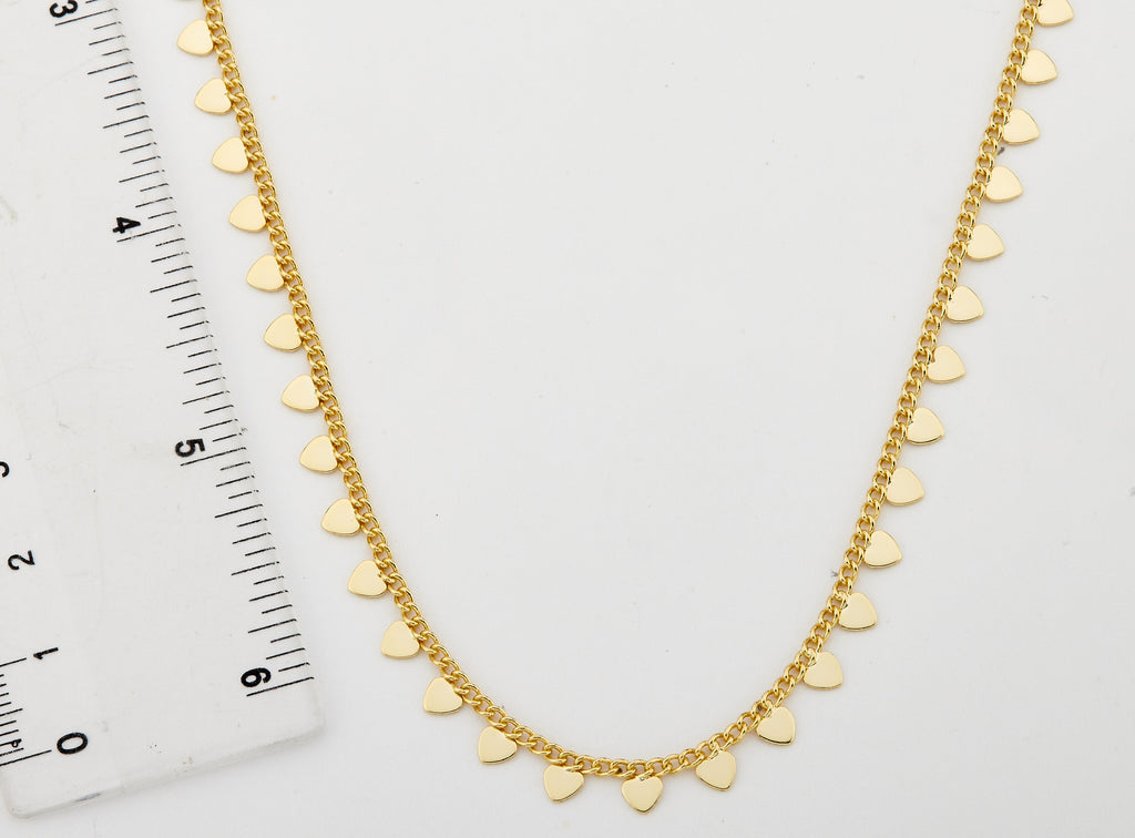 14K Gold Plated Link & Small Hearts Dangles Necklace