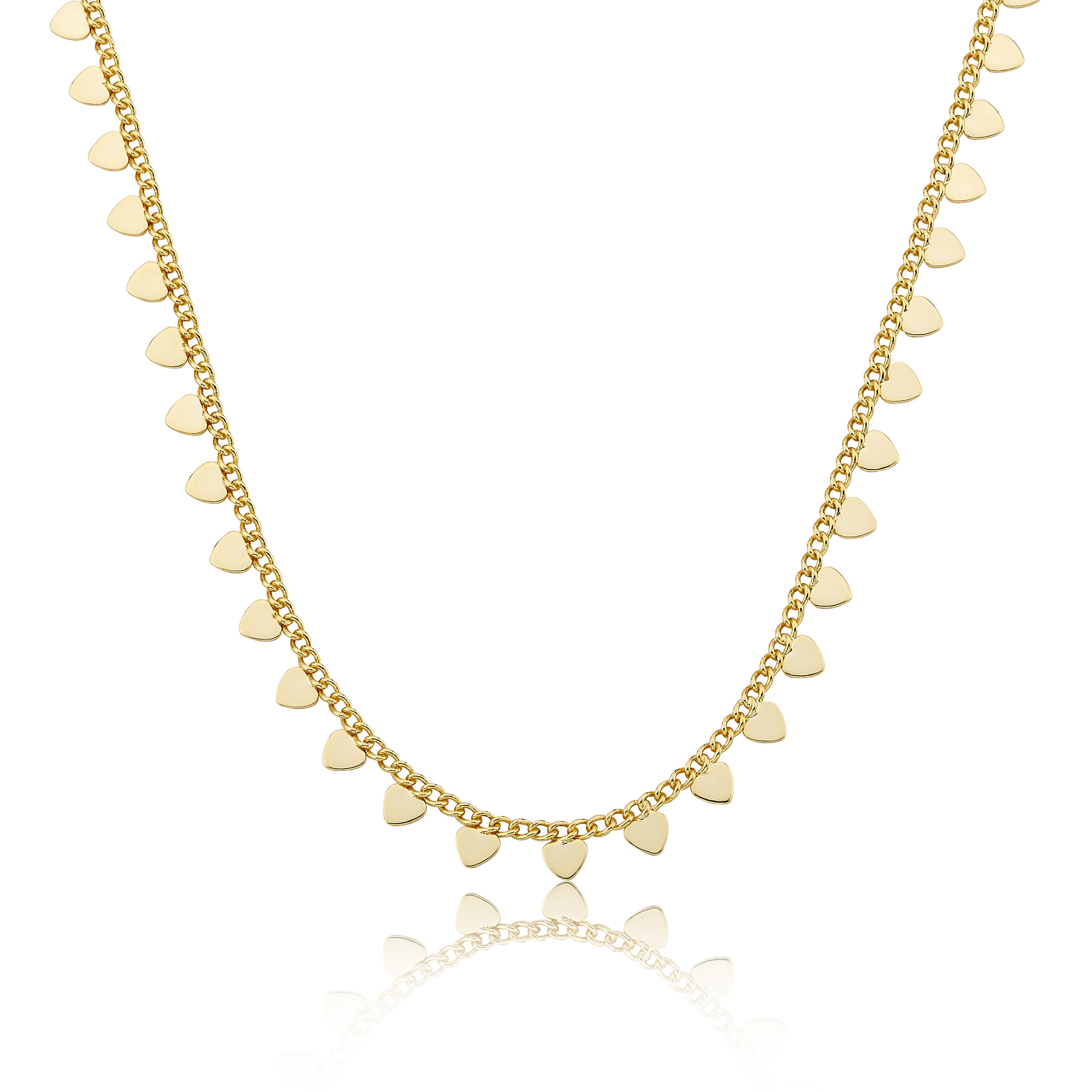 14K Gold Plated Link & Small Hearts Dangles Necklace