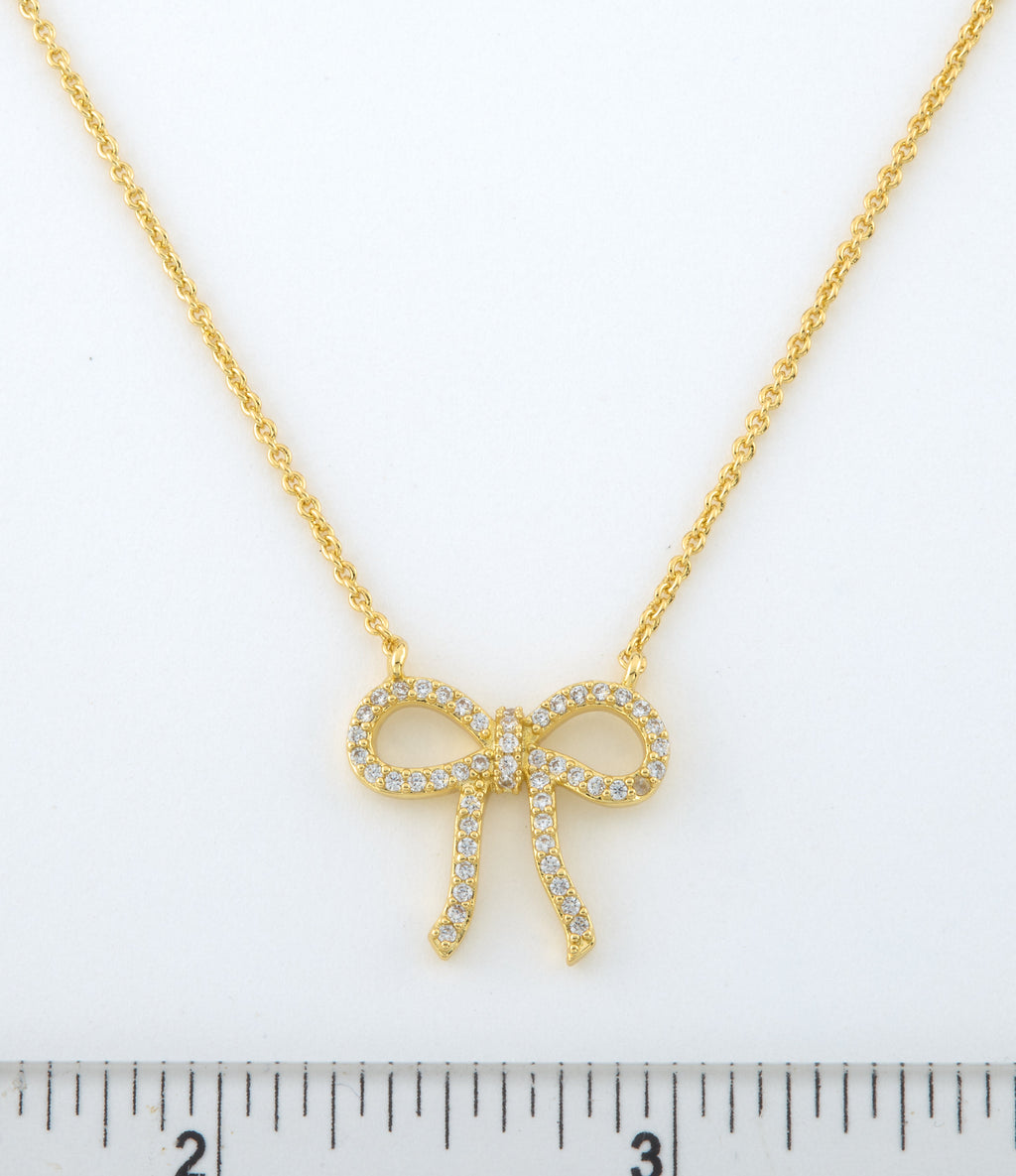 LMTS Classic! 14k Gold Plated Cz Bow Necklace