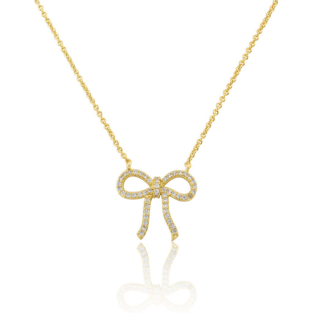 LMTS Classic! 14k Gold Plated Cz Bow Necklace