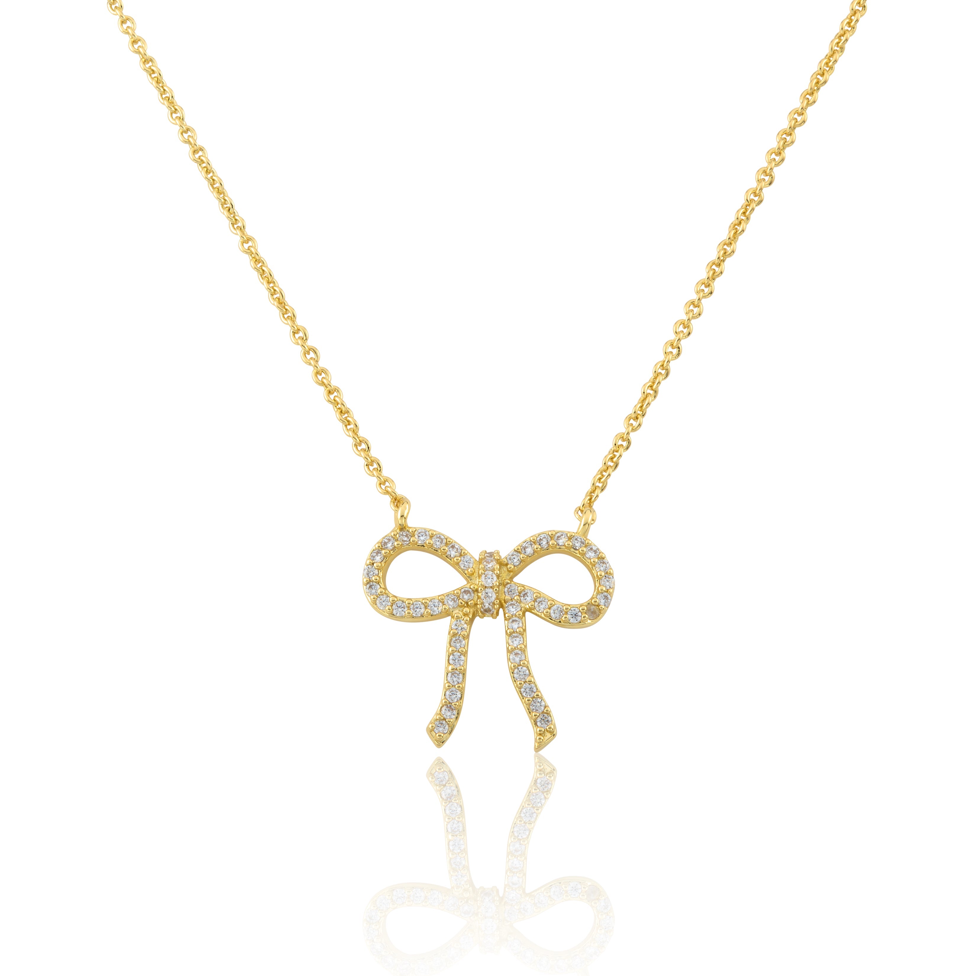 LMTS Classic! 14k Gold Plated Cz Bow Necklace