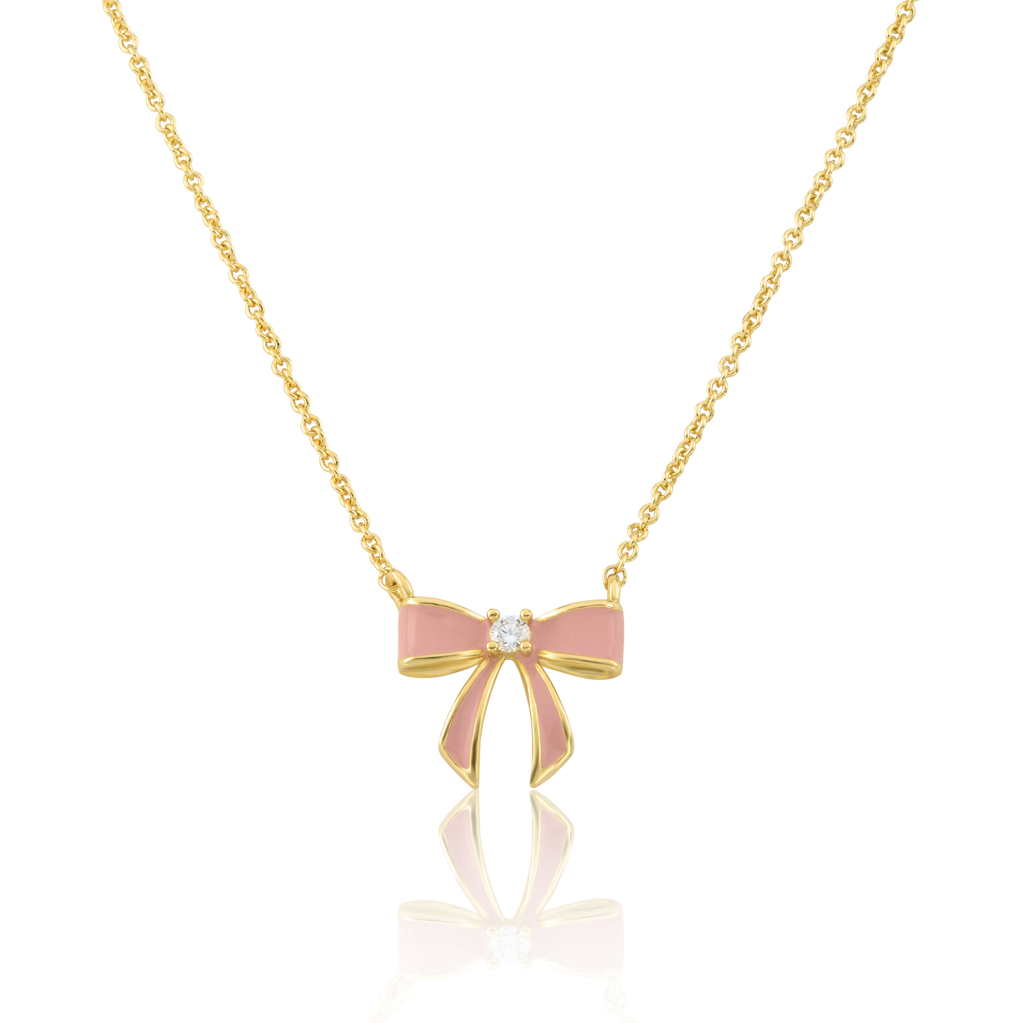 LMTS Classic! 14k Gold Plated Cz Center Enamel Bow Necklace
