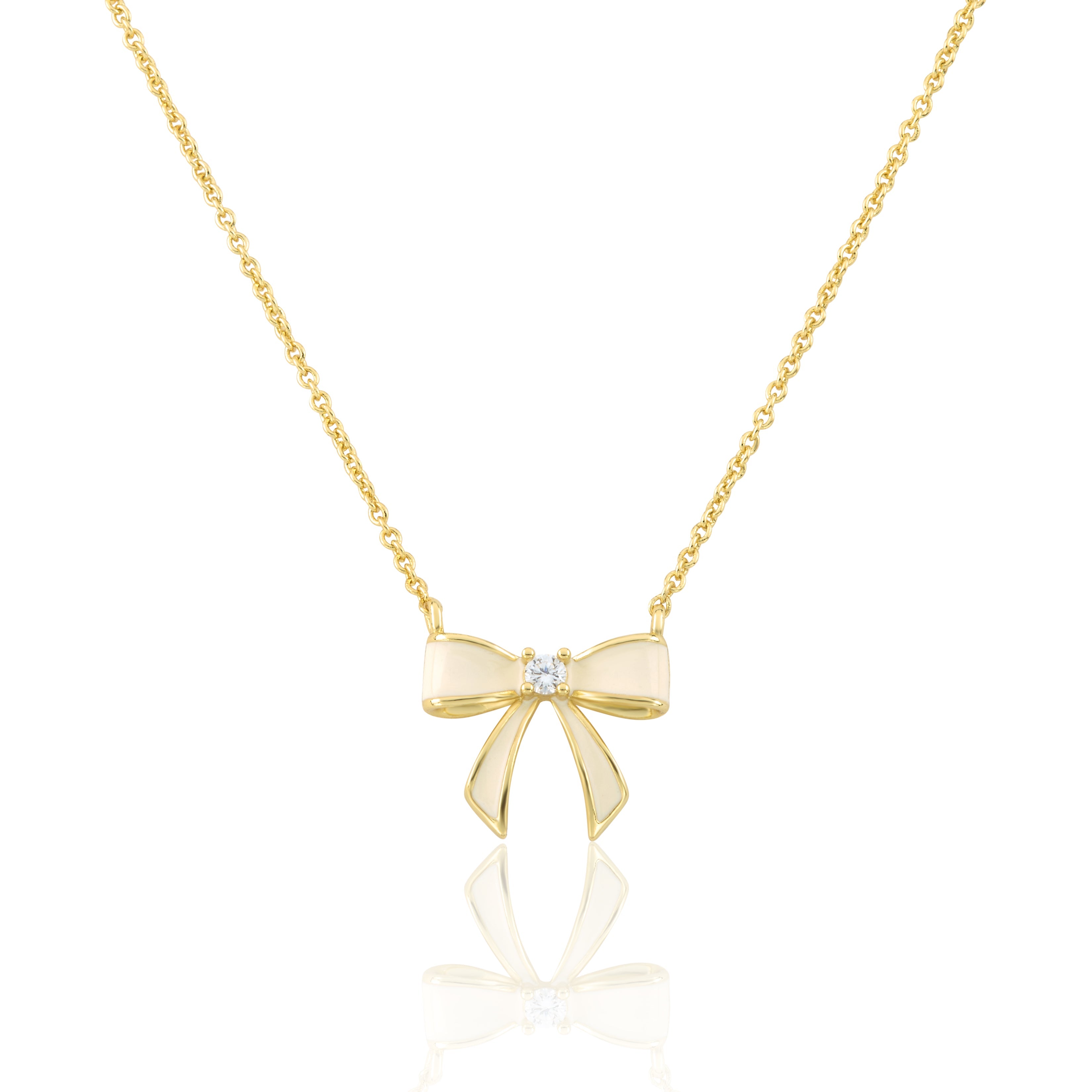 LMTS Classic! 14k Gold Plated Cz Center Enamel Bow Necklace