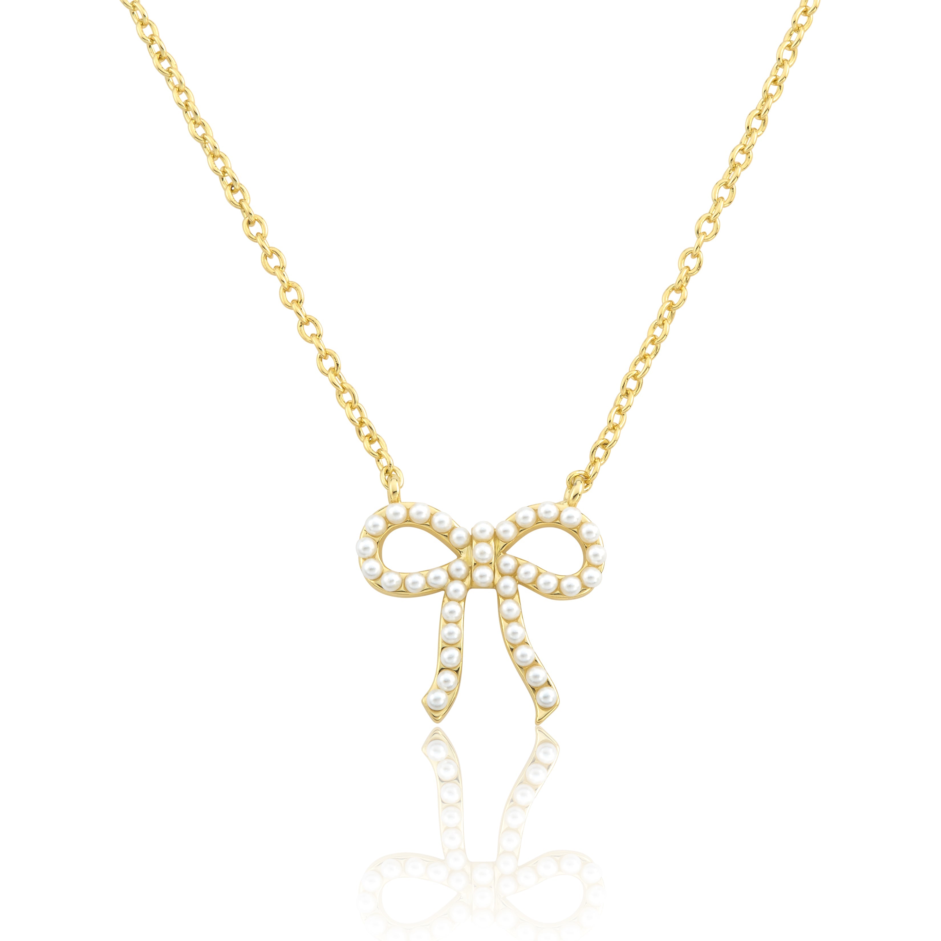 LMTS Classic! 14k Gold Plated Pearls Bow Necklace