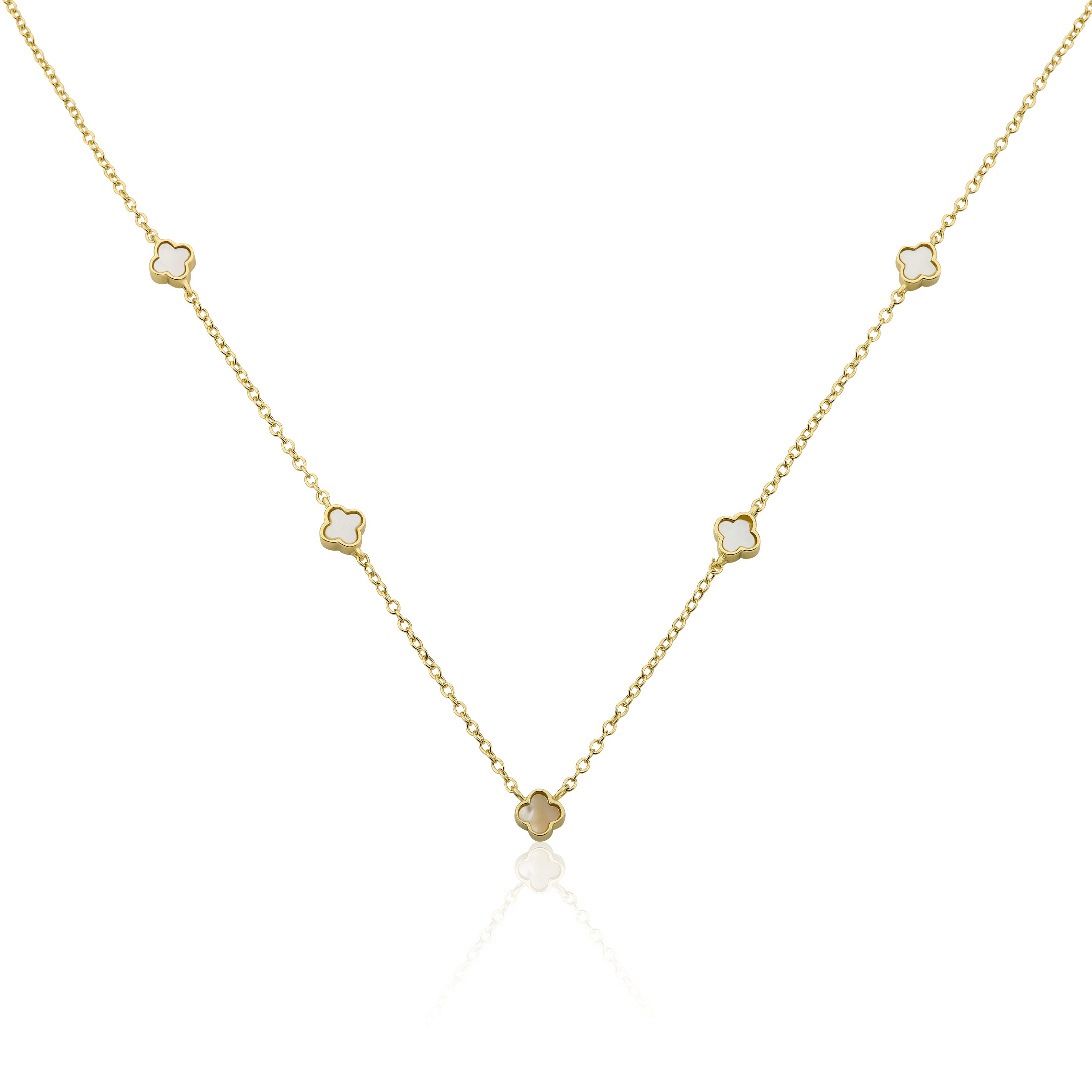 14K Gold Plated 6mm Clover Station Chain Necklace