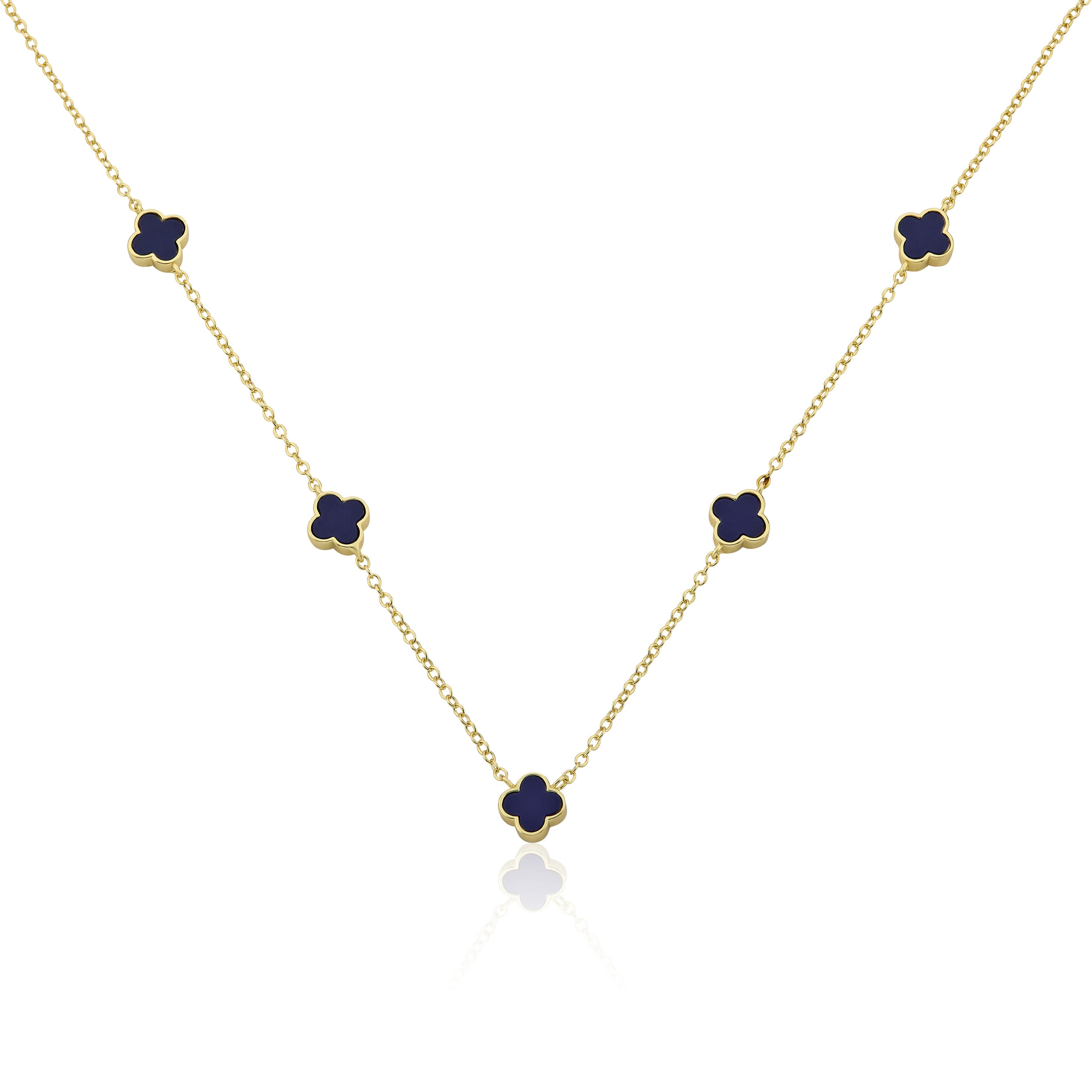 14K Gold Plated 8mm Clover Station Chain Necklace