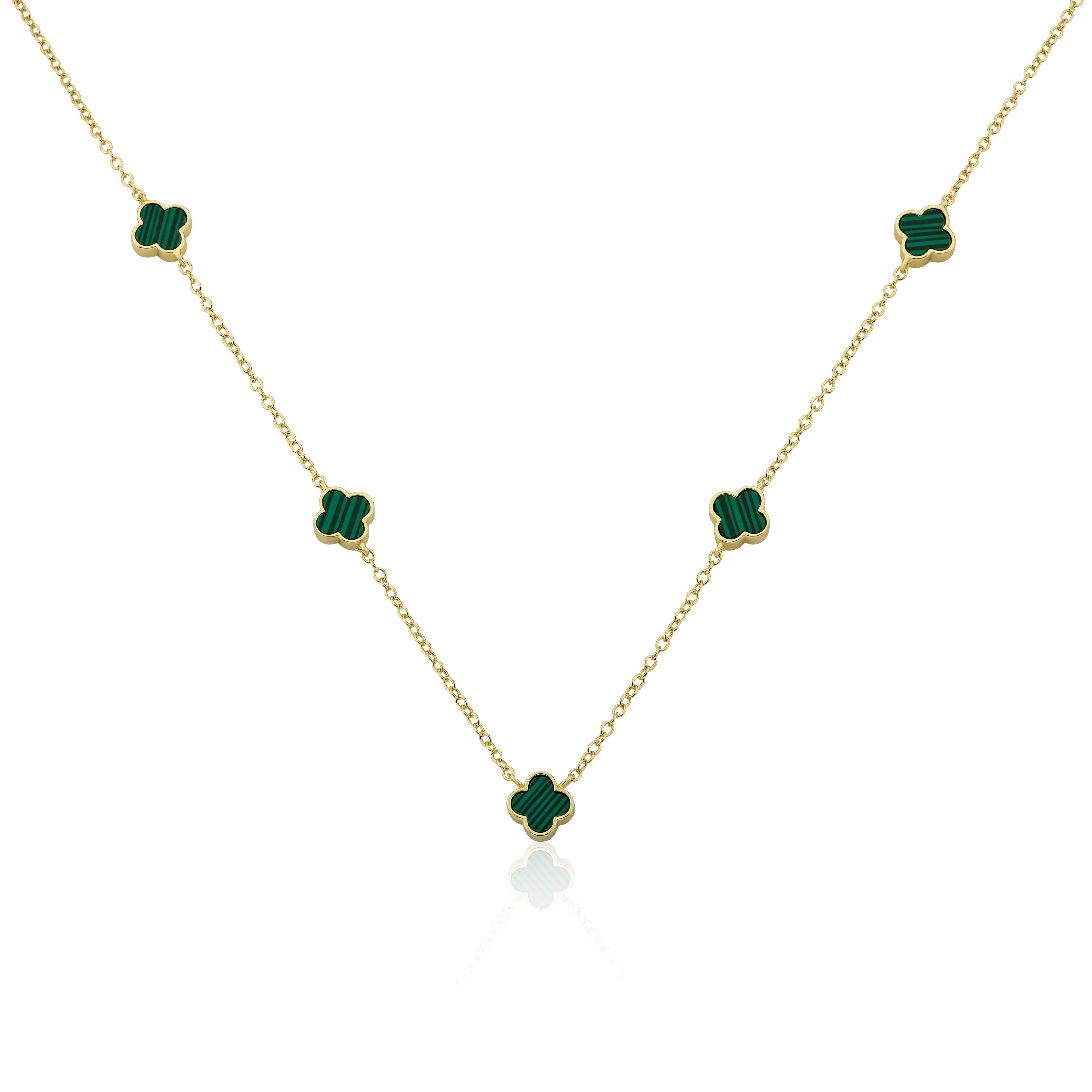 14K Gold Plated 8mm Clover Station Chain Necklace