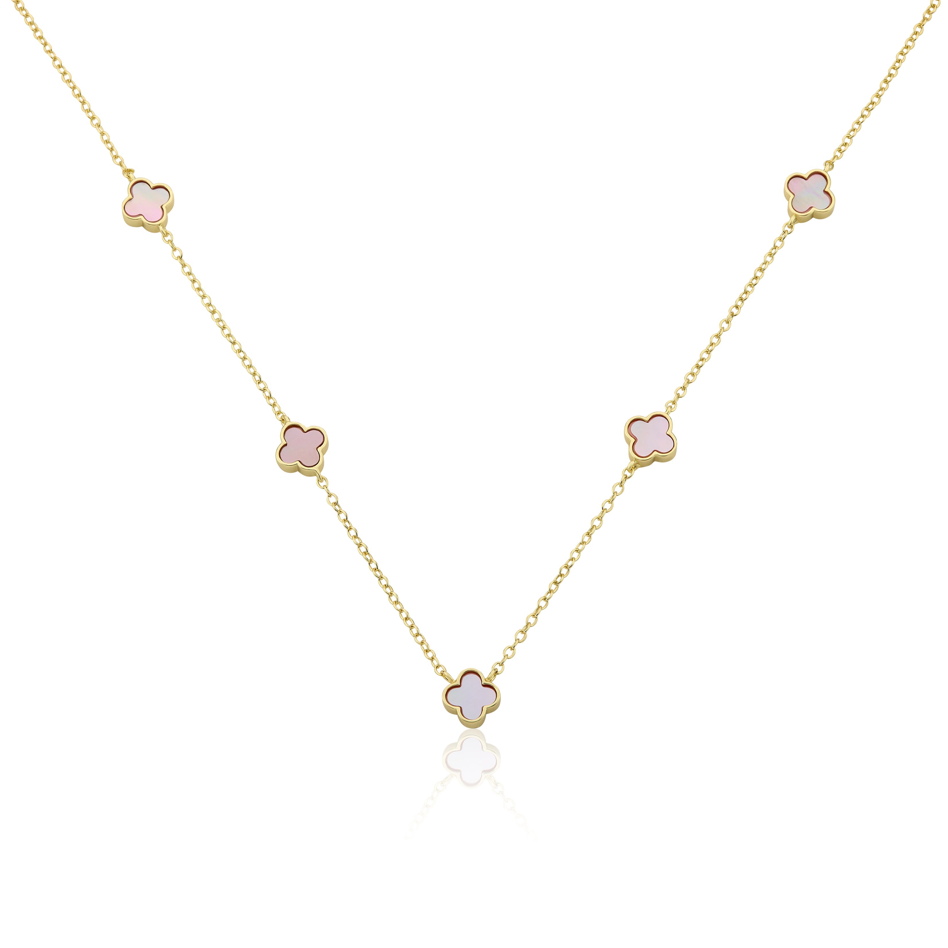 14K Gold Plated 8mm Clover Station Chain Necklace