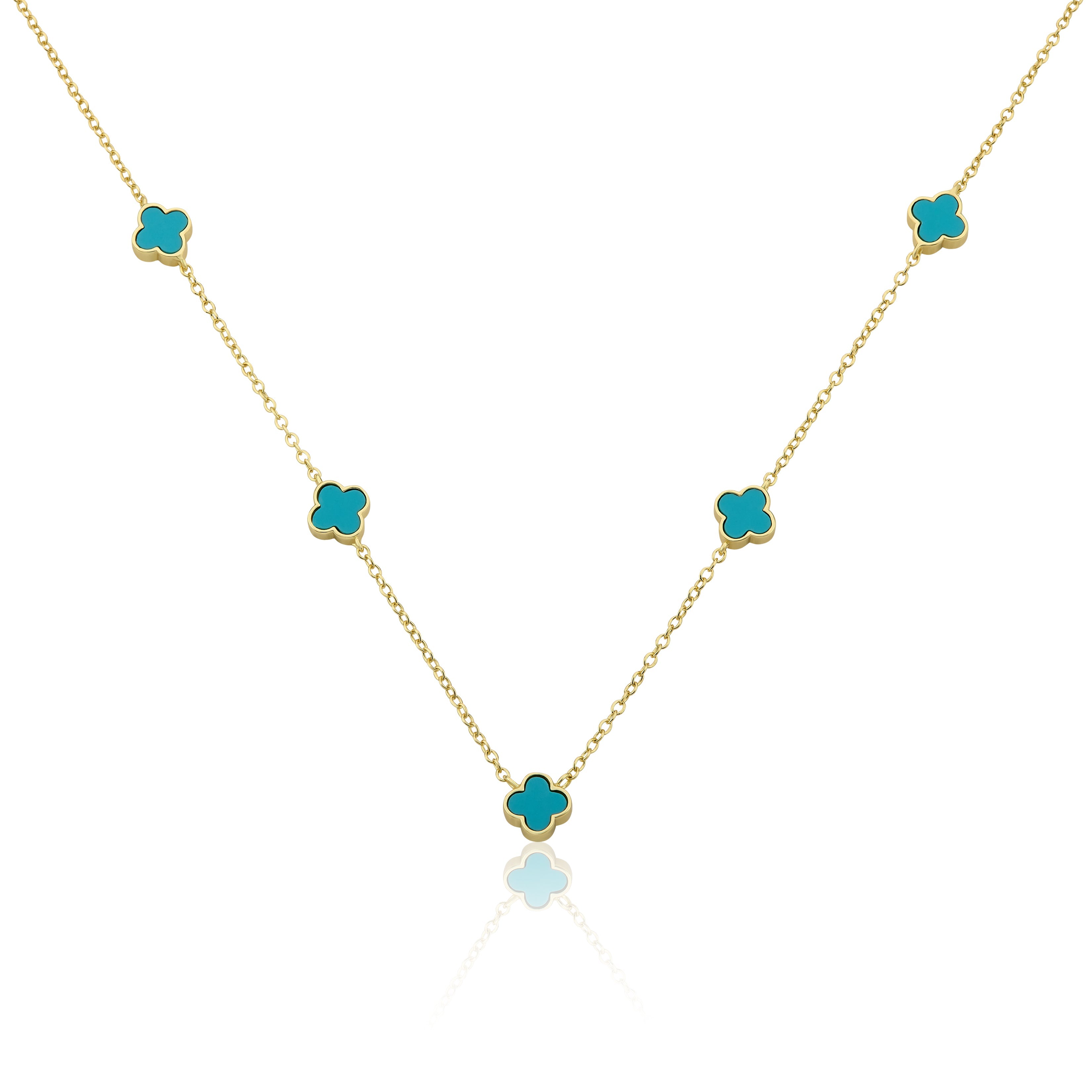 14K Gold Plated 8mm Clover Station Chain Necklace