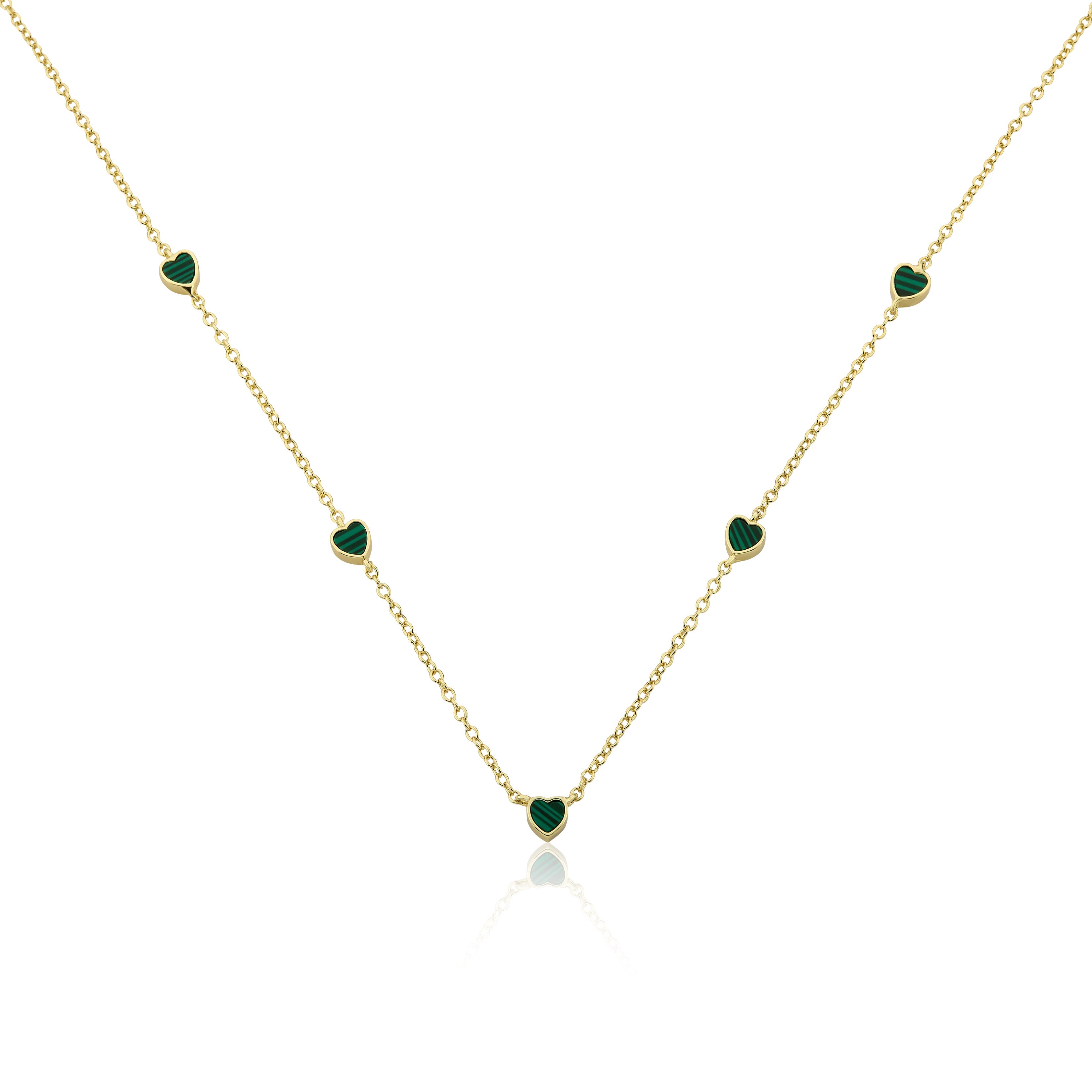 14K Gold Plated 5mm Heart Station Chain Necklace