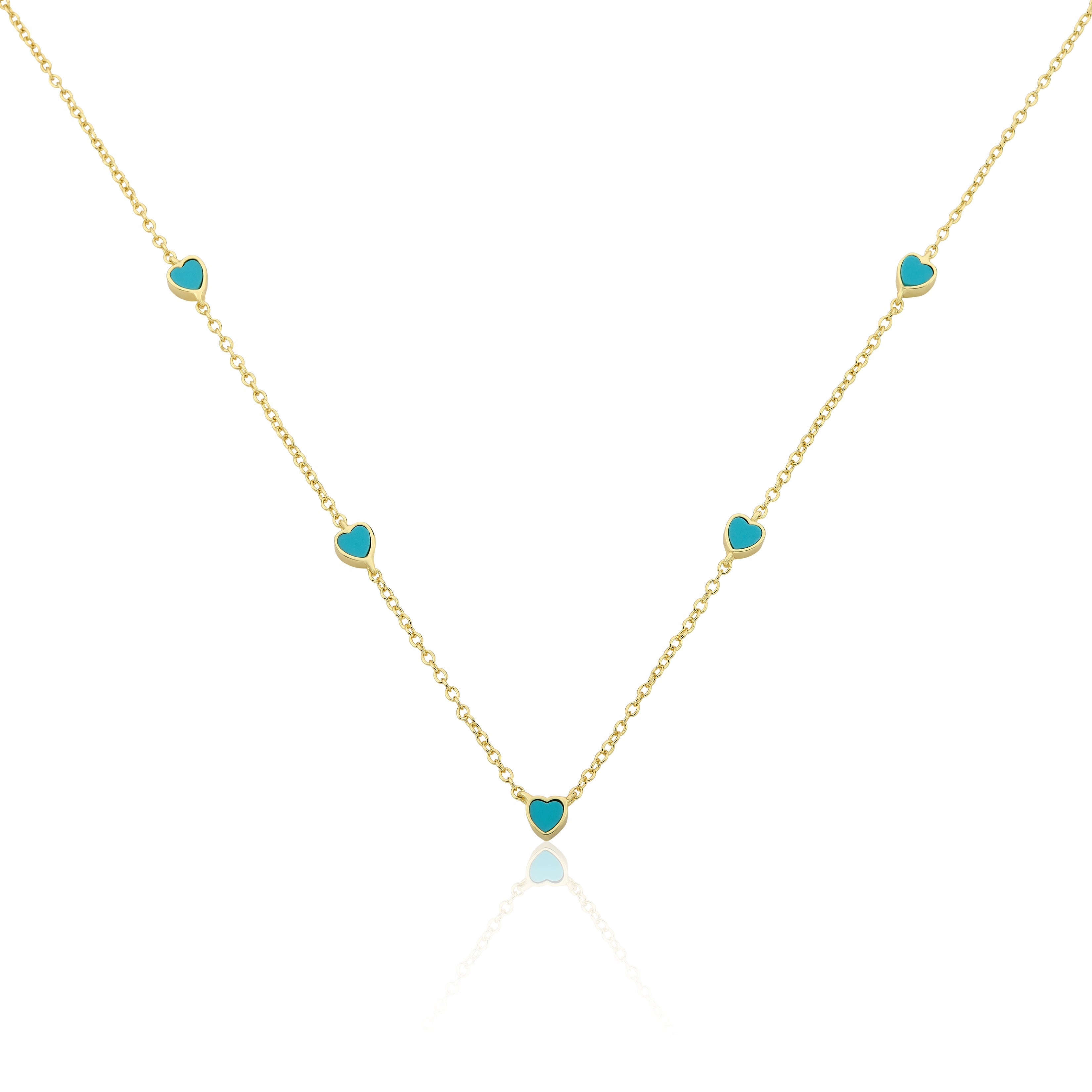 14K Gold Plated 5mm Heart Station Chain Necklace