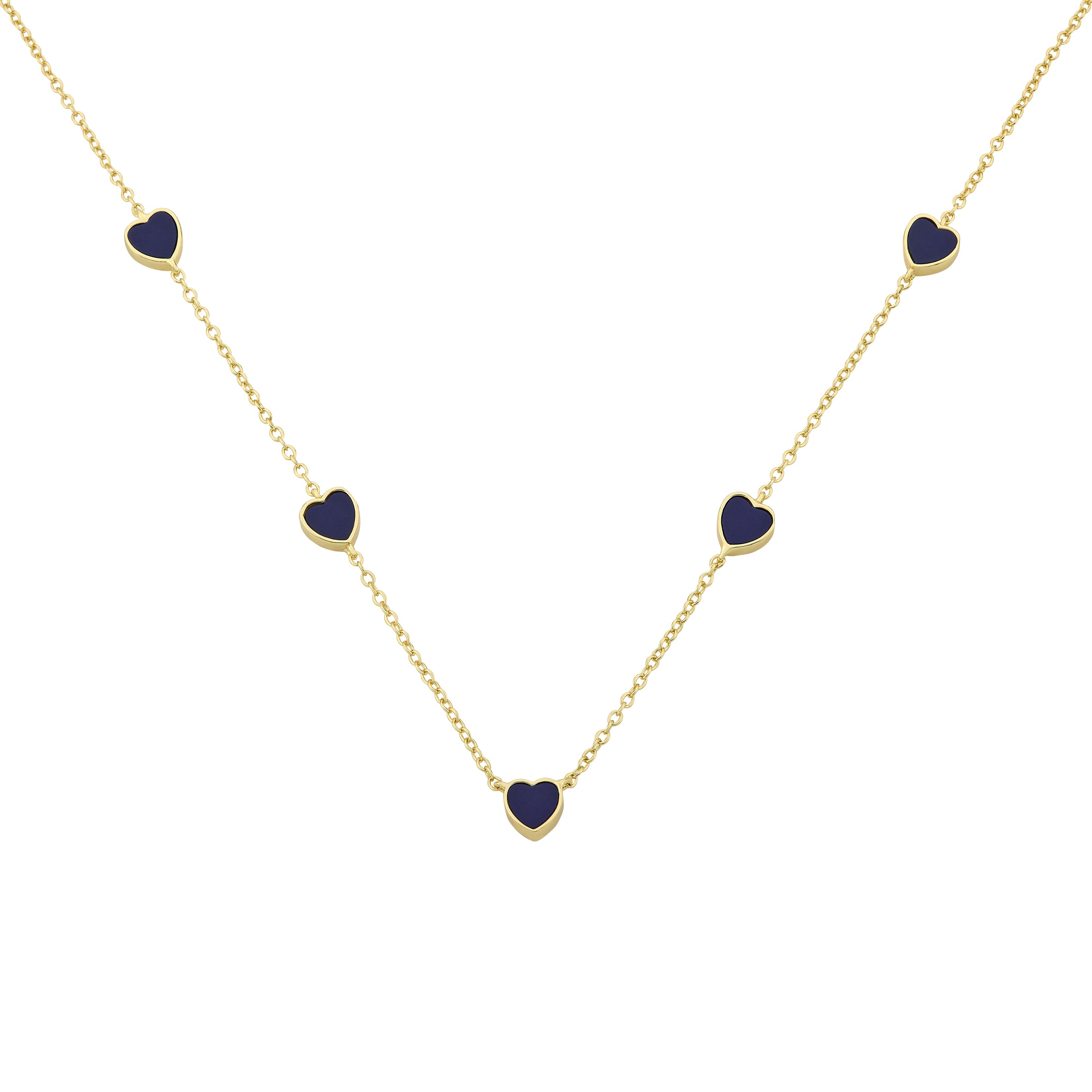 14K Gold Plated 7mm Heart Station Chain Necklace