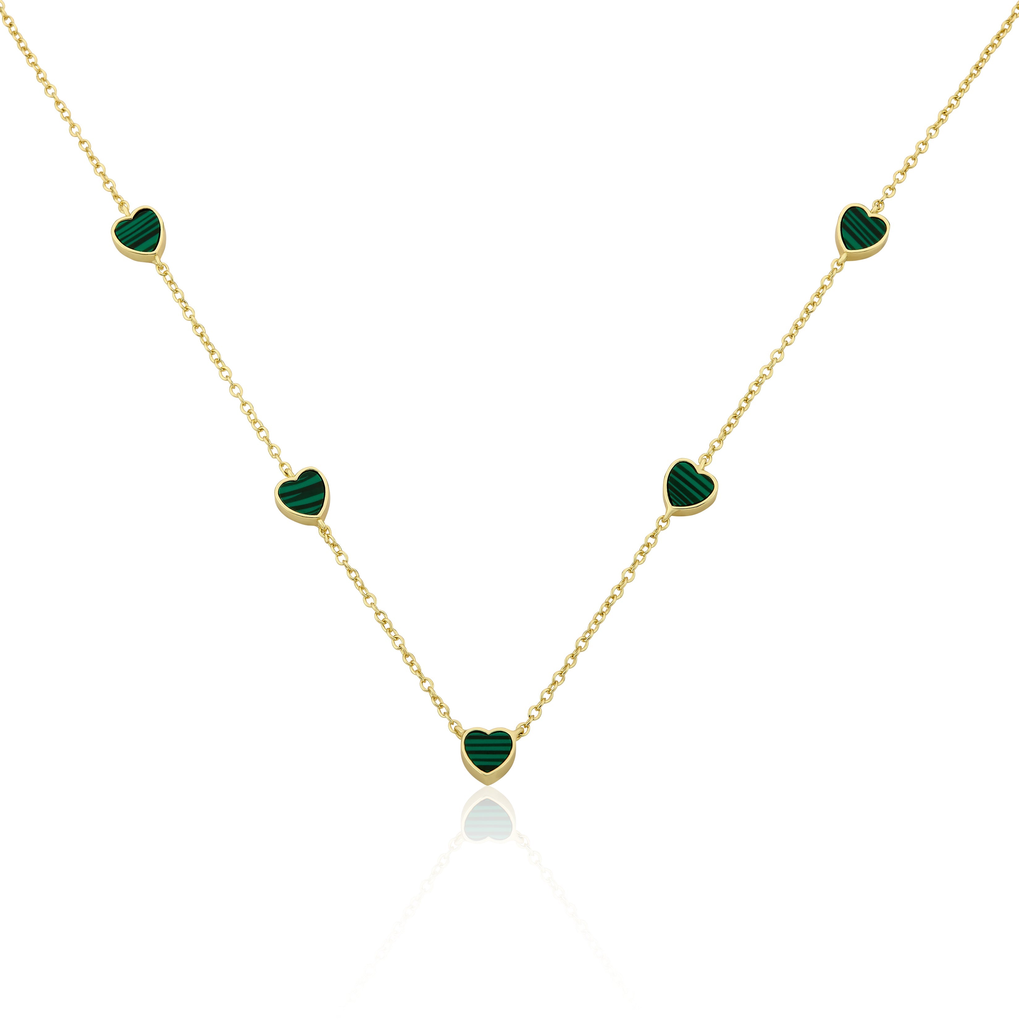 14K Gold Plated 7mm Heart Station Chain Necklace