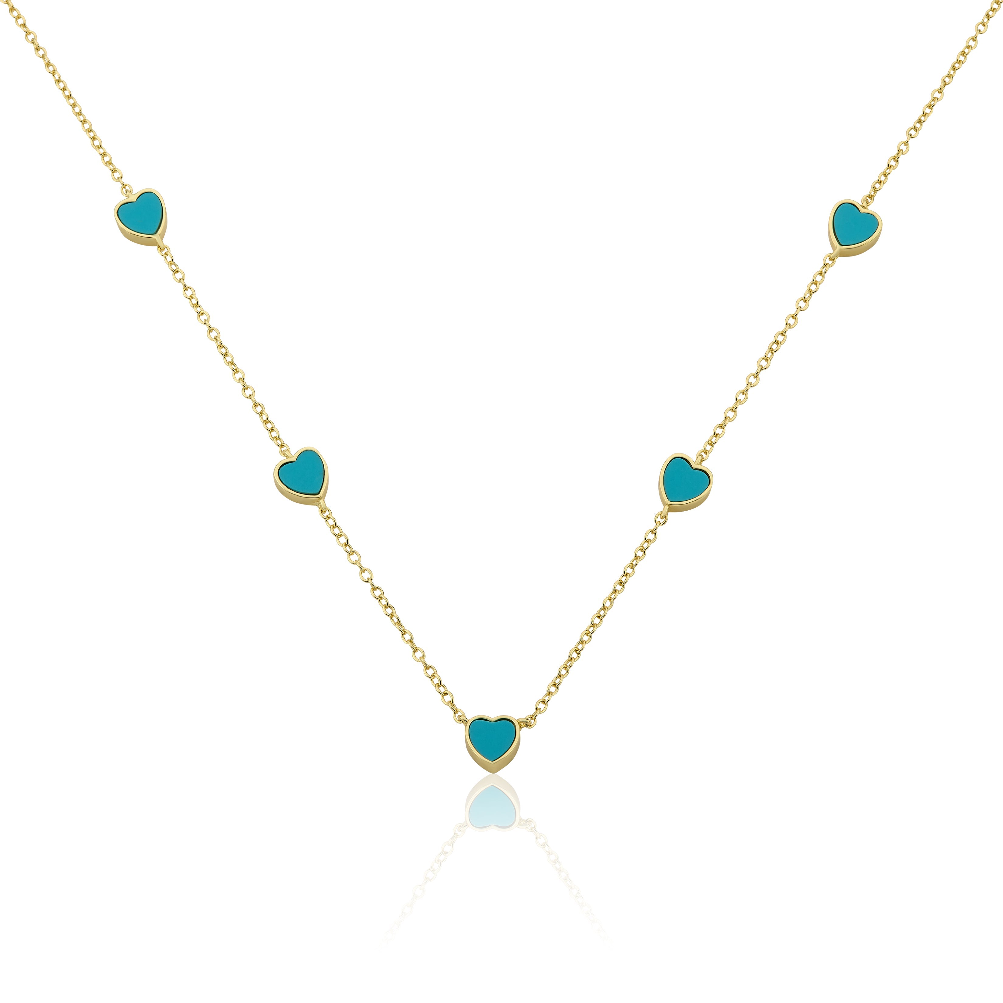 14K Gold Plated 7mm Heart Station Chain Necklace