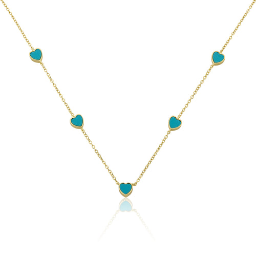 14K Gold Plated 7mm Heart Station Chain Necklace