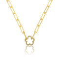 14K Gold Plated Links Chain Necklace With Cz Open Flower Center