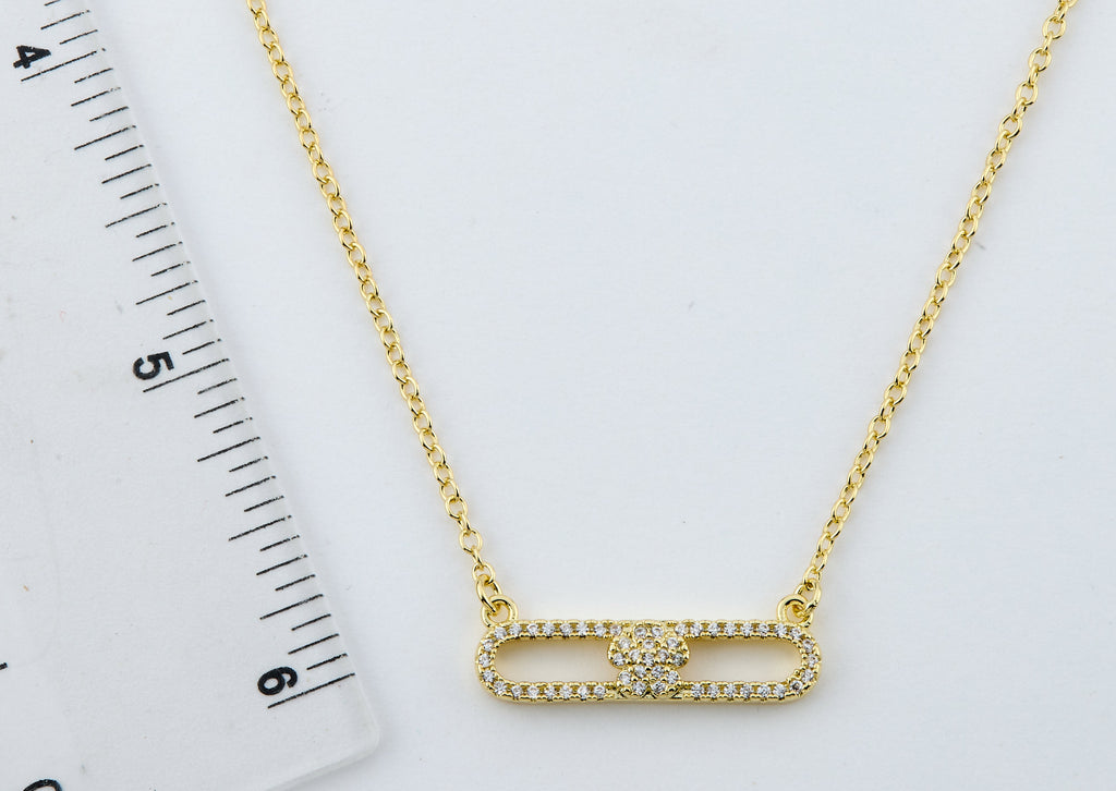 14K Gold Plated Necklace Accented With Cz Flower Bar Center