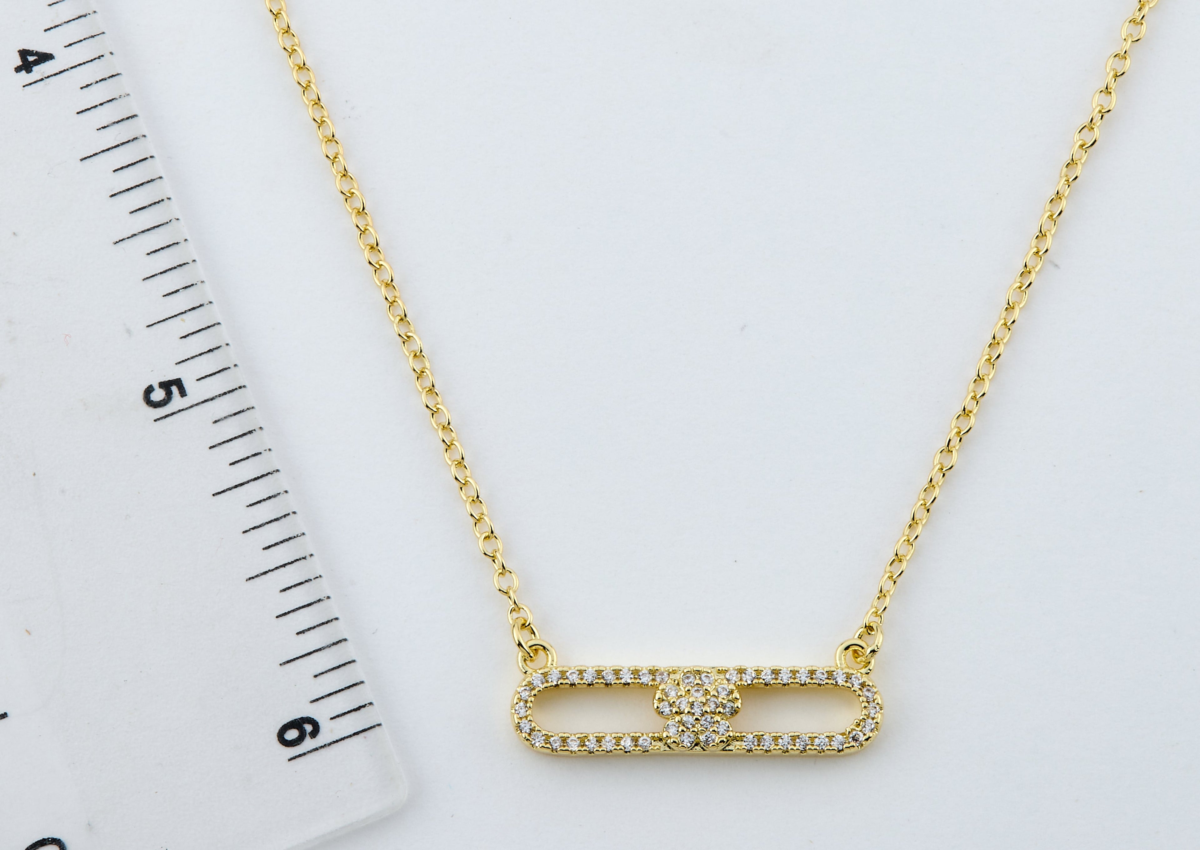 14K Gold Plated Necklace Accented With Cz Flower Bar Center