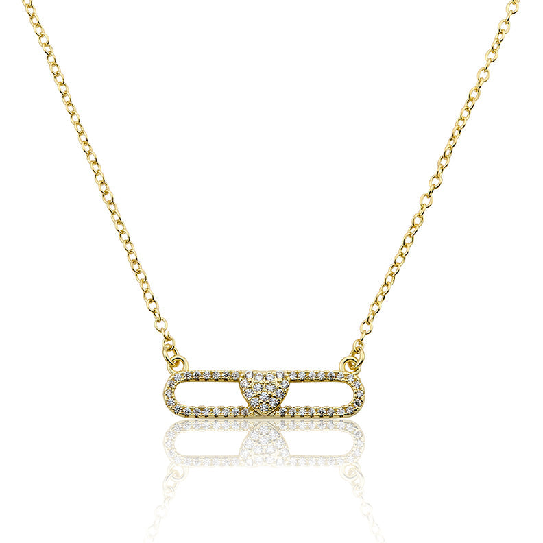 14K Gold Plated Necklace Accented With Cz Heart Bar Center