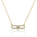 14K Gold Plated Necklace Accented With Cz Heart Bar Center
