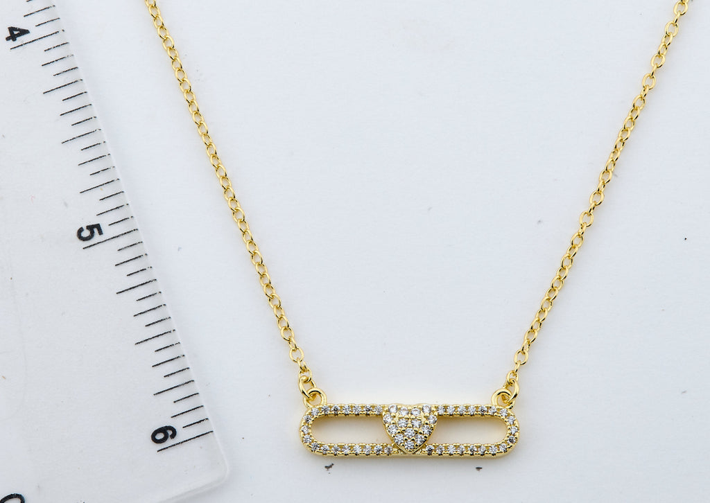 14K Gold Plated Necklace Accented With Cz Heart Bar Center