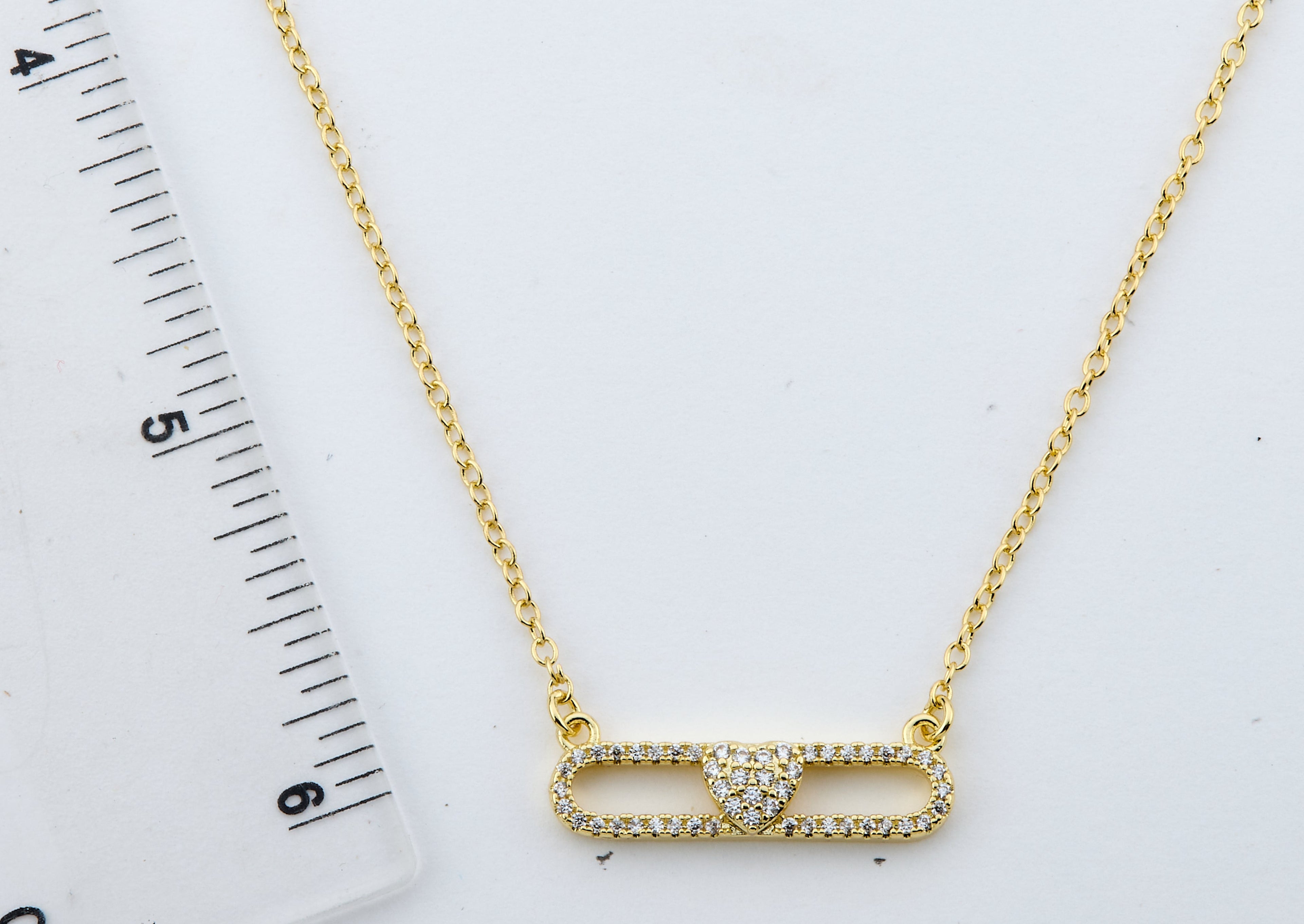 14K Gold Plated Necklace Accented With Cz Heart Bar Center
