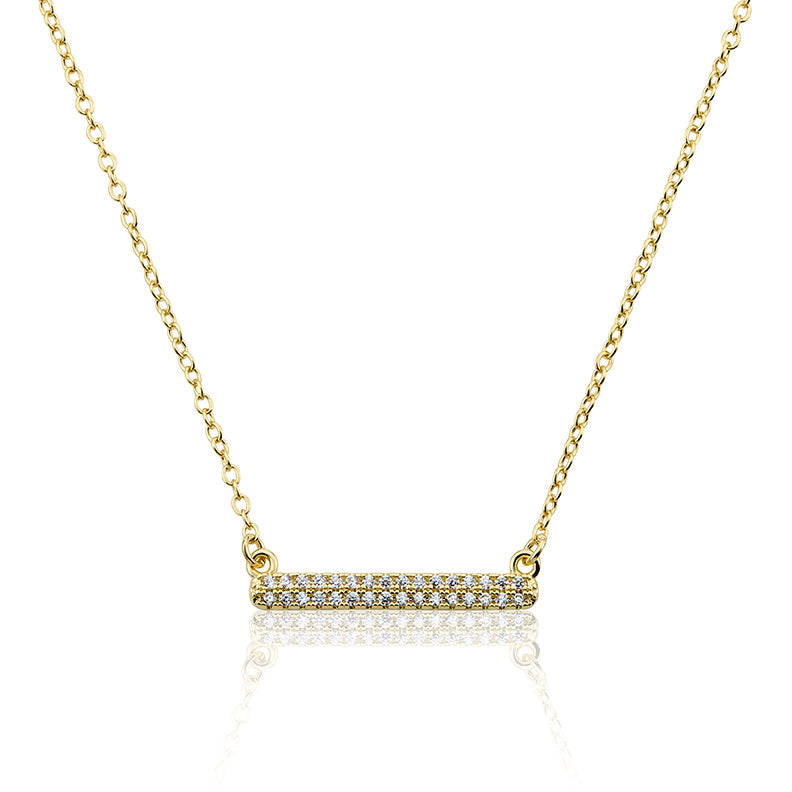 14K Gold Plated Necklace Accented With Cz Bar Center