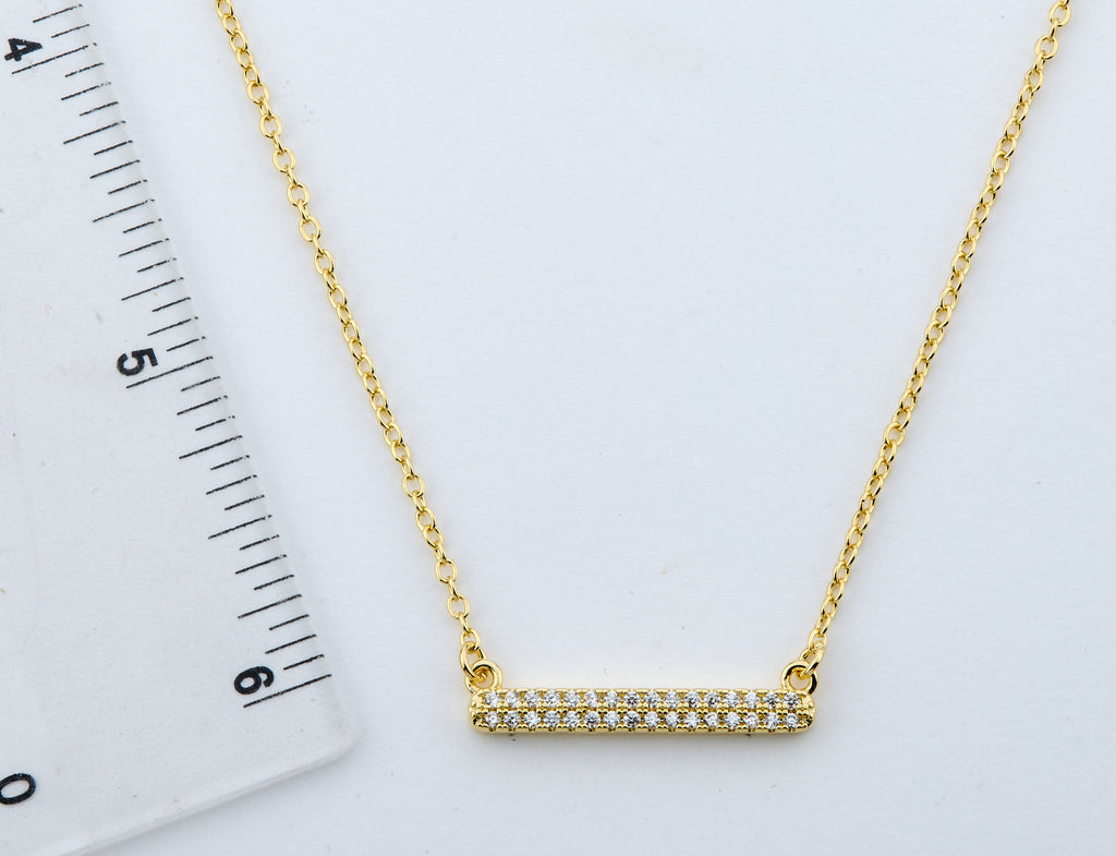 14K Gold Plated Necklace Accented With Cz Bar Center