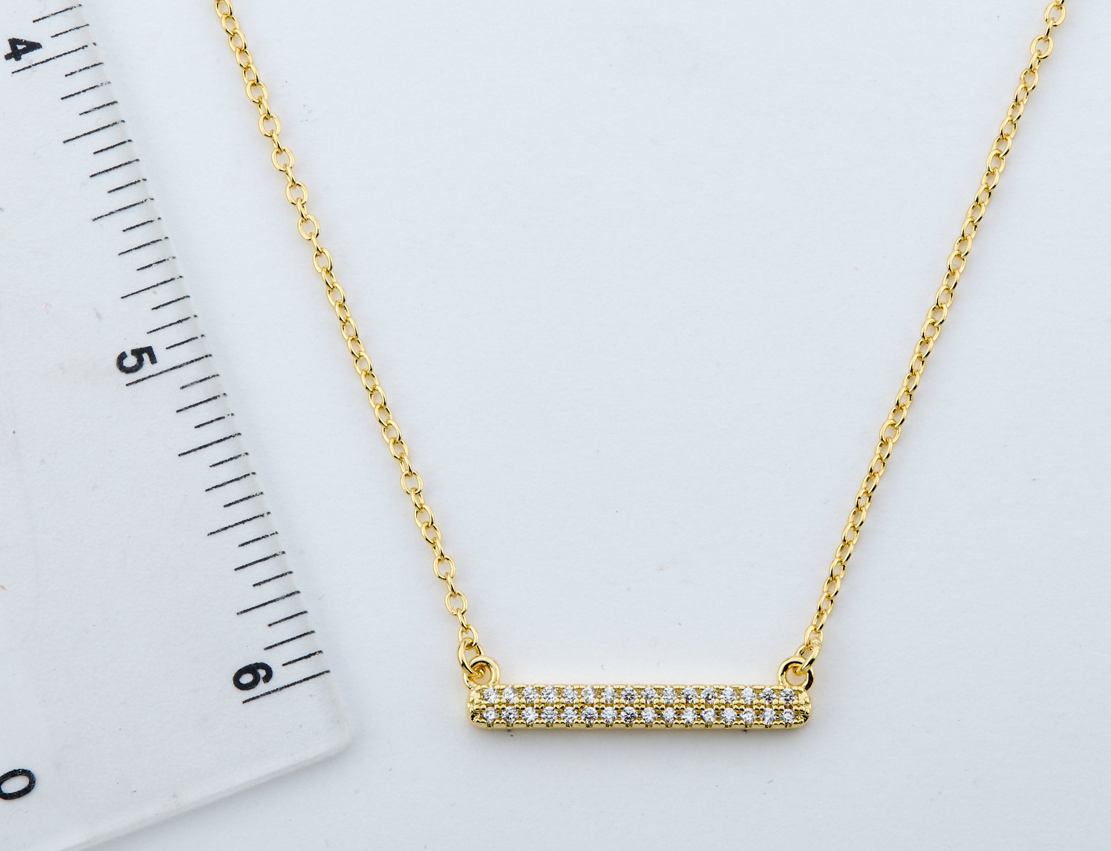 14K Gold Plated Necklace Accented With Cz Bar Center