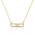 14K Gold Plated Necklace Accented With Cz & Mother Of Pearl Flower Bar Center